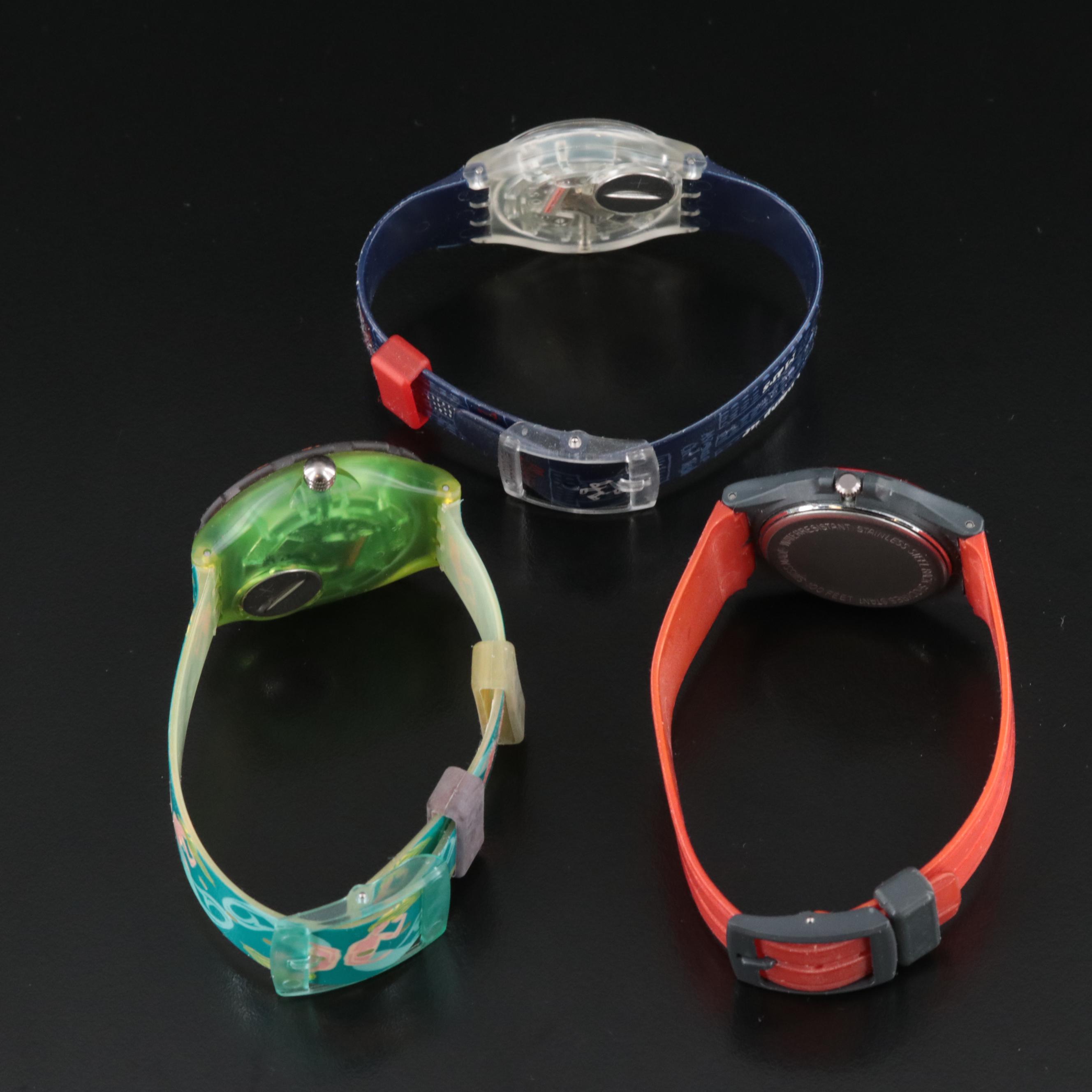 Trio of Colorful Swatch Quartz Watches
