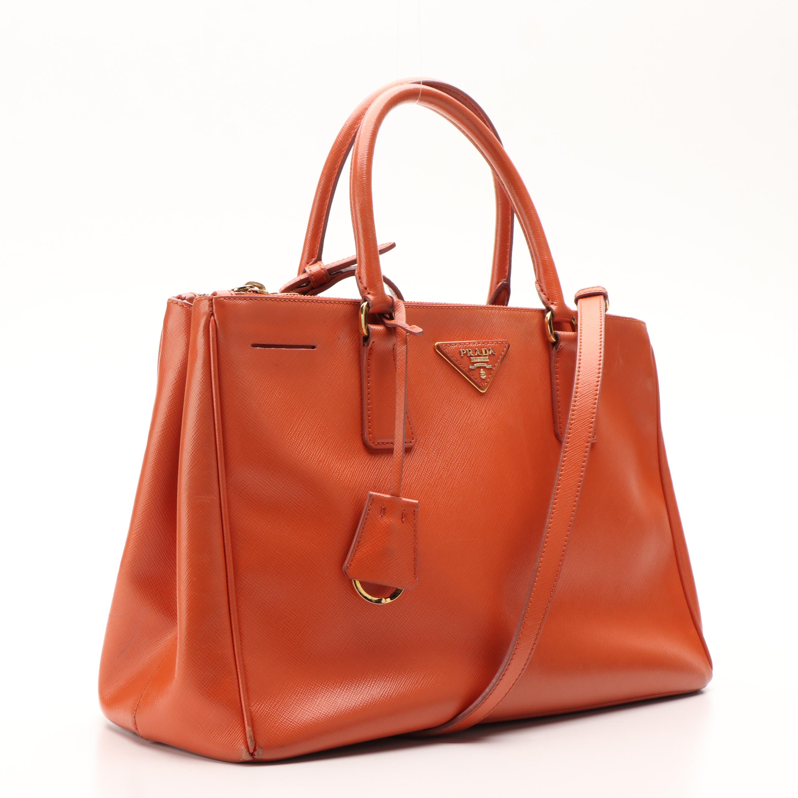 Prada Double Zip Handbag in Orange Saffiano Lux Leather