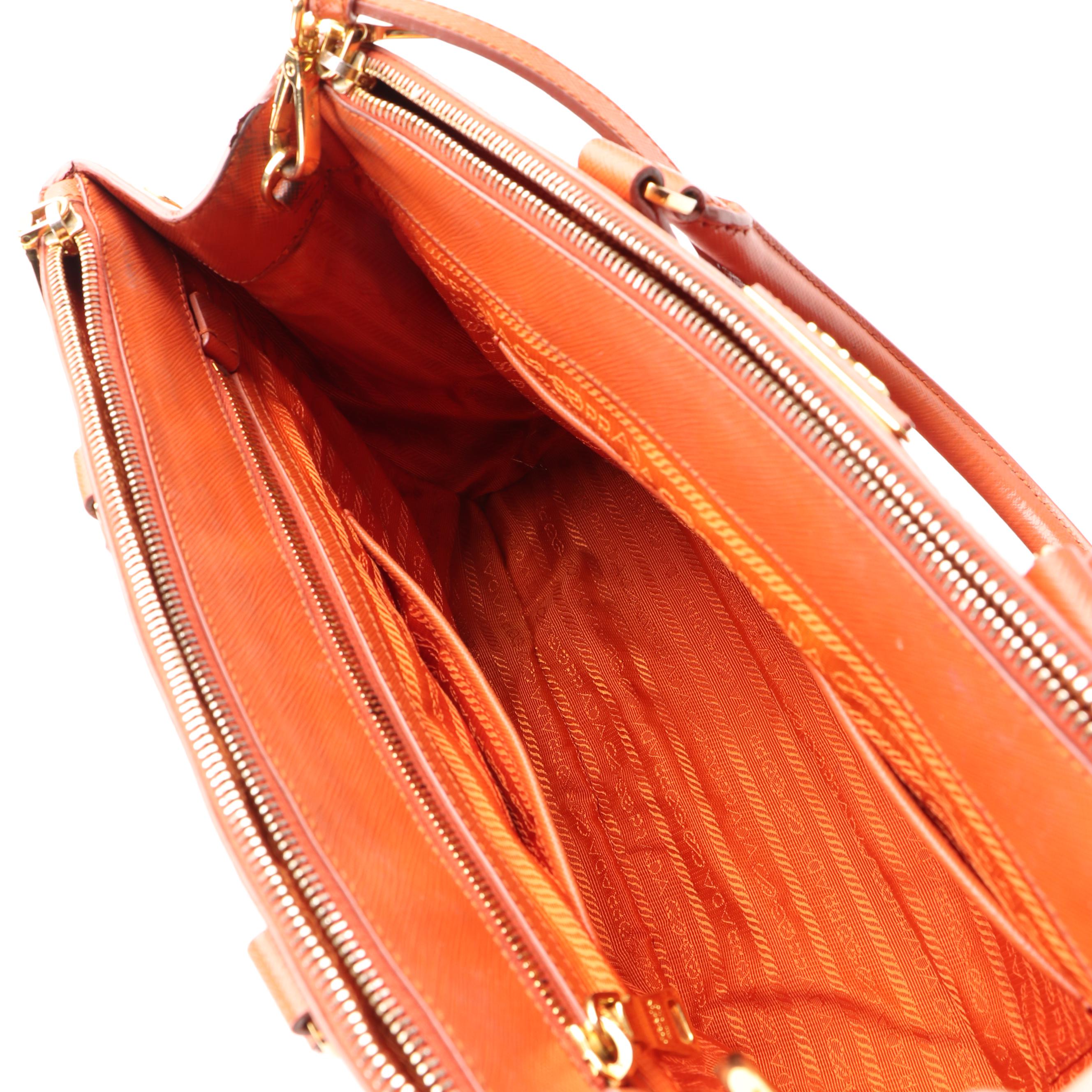 Prada Double Zip Handbag in Orange Saffiano Lux Leather