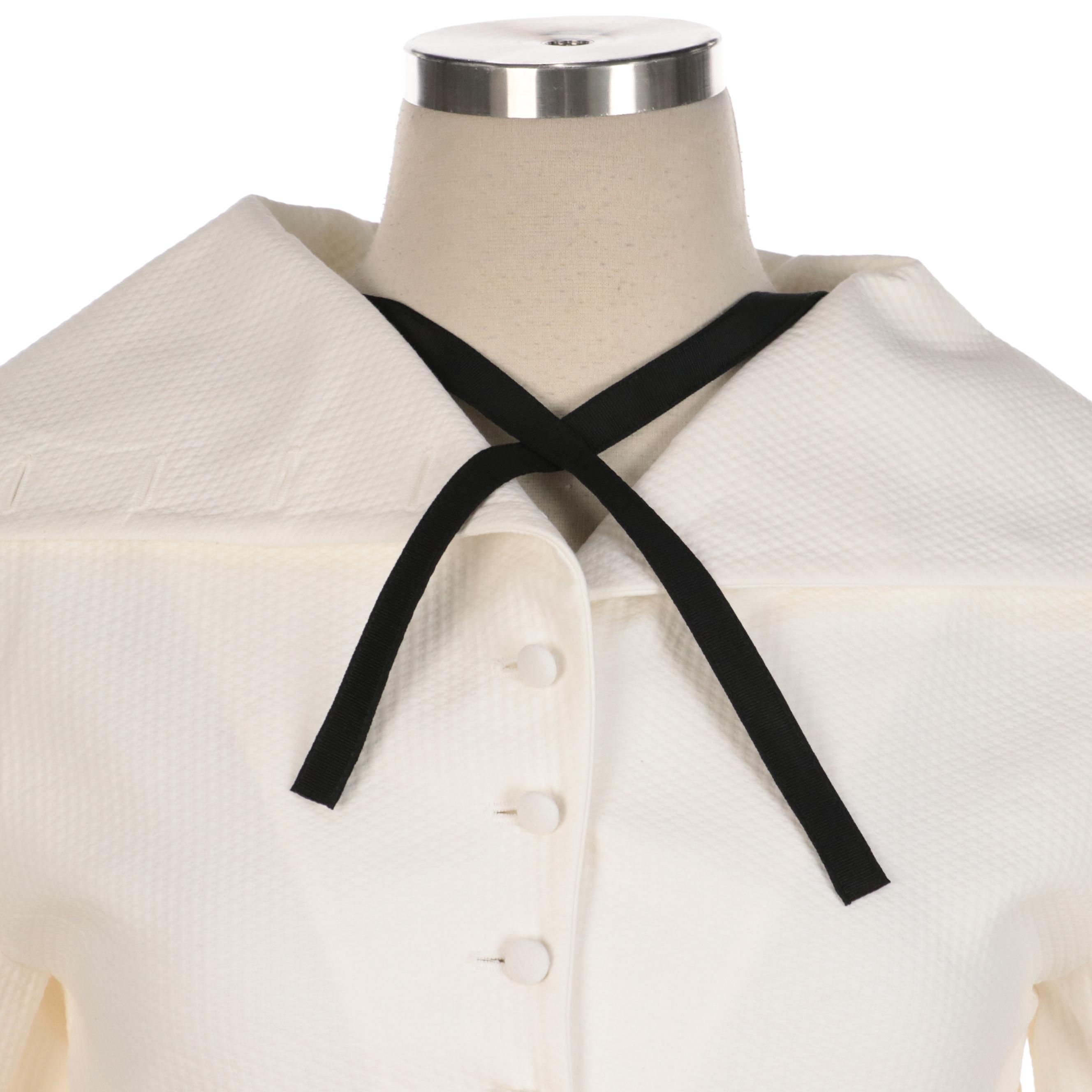 Christian Dior Two-Piece Pantsuit in Textured White Cotton with Contrasting Cuff