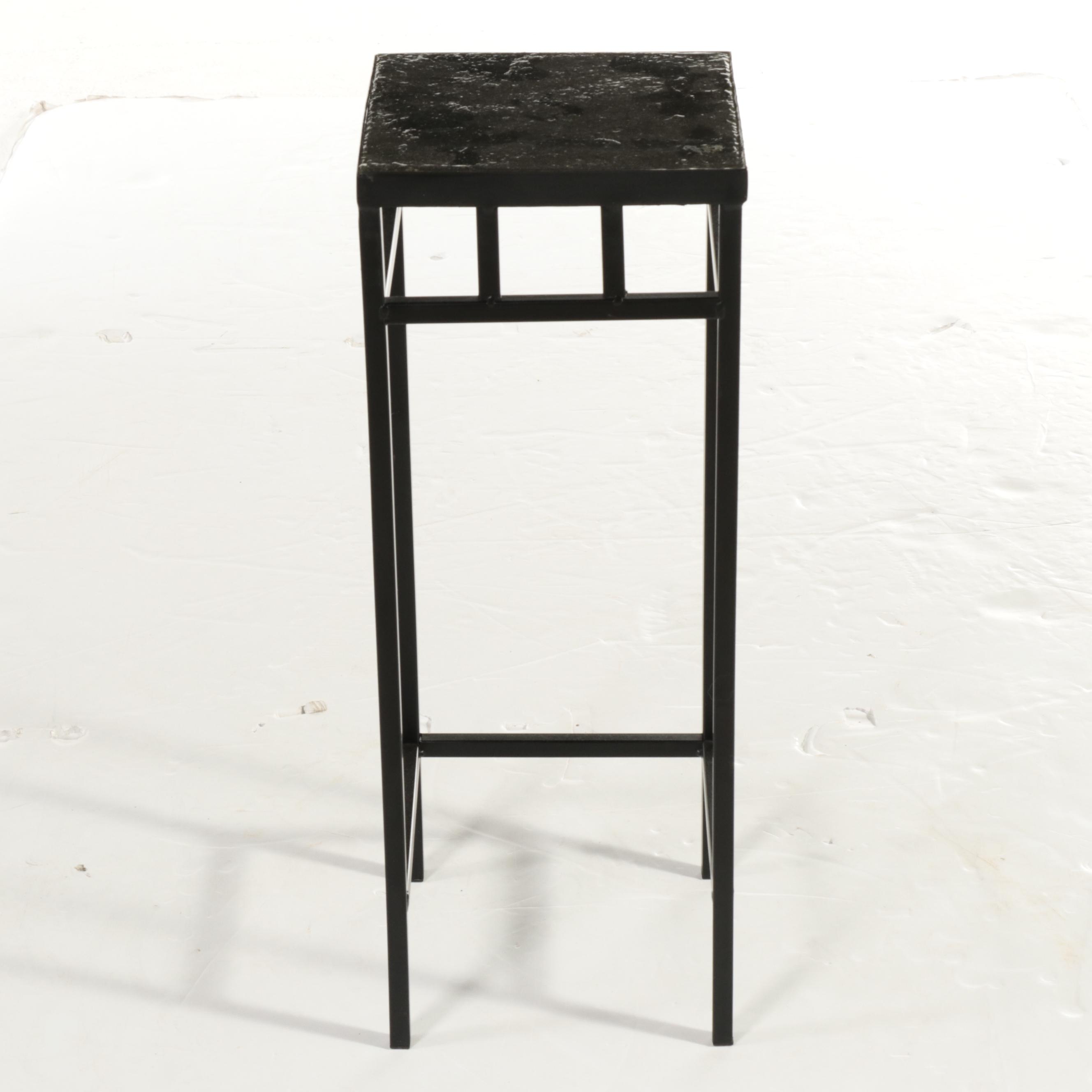 Black Powder-Coated Metal Stand with Lacquered Slate Top
