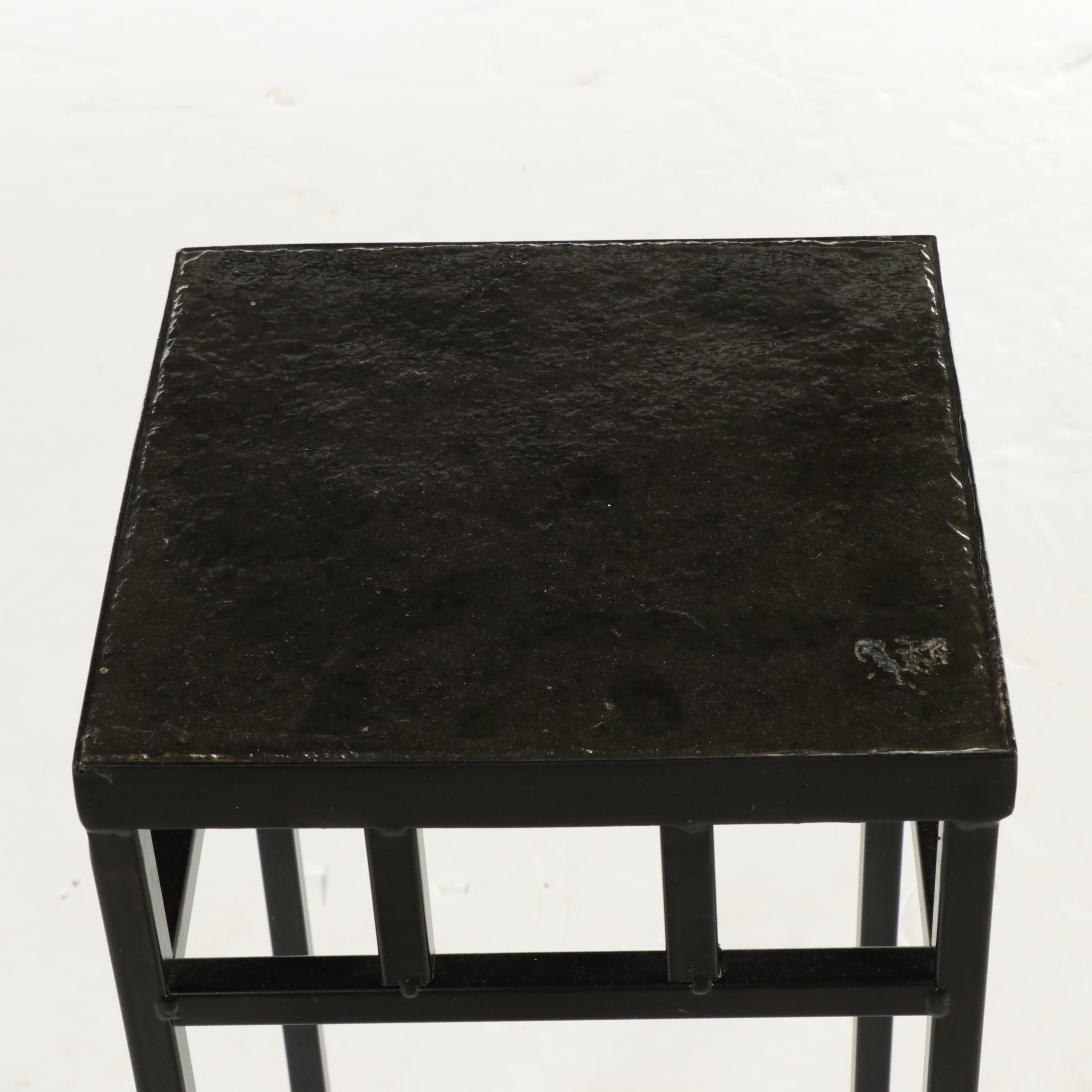 Black Powder-Coated Metal Stand with Lacquered Slate Top