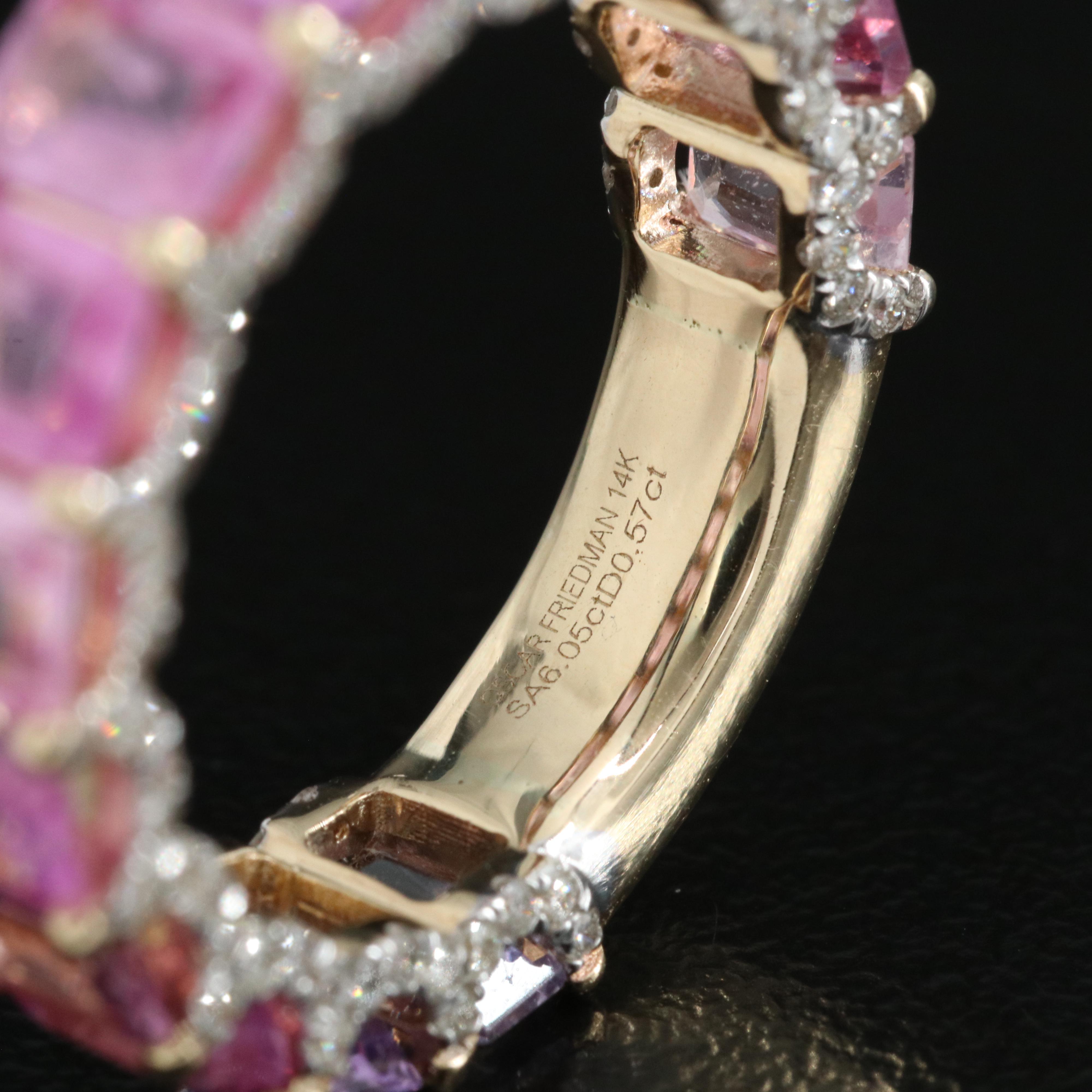 Oscar Friedman 14K 6.05 CTW Pink Sapphire and Diamond Band
