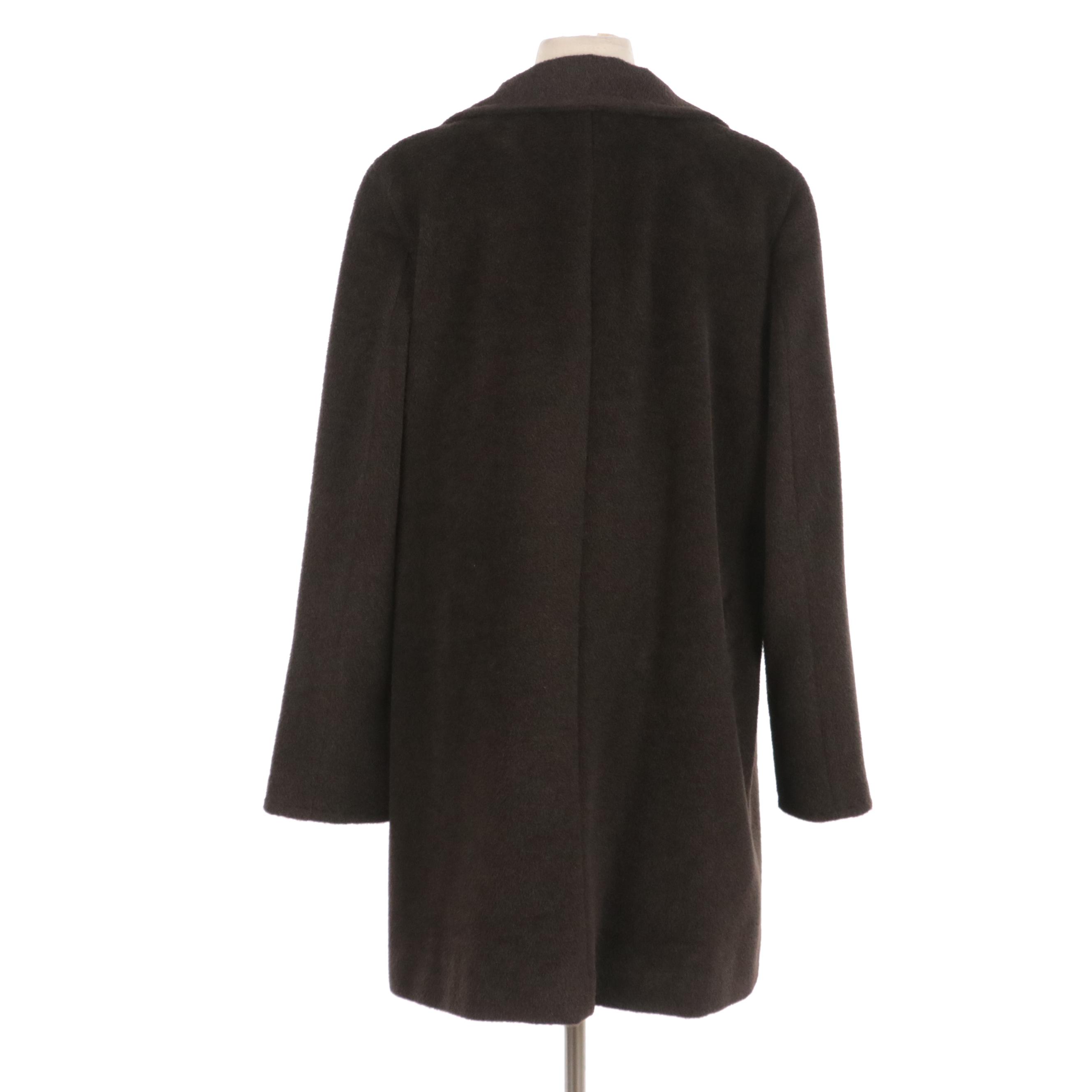 Ellen Tracy Button Front Coat in Chocolate Brown Alpaca and Wool