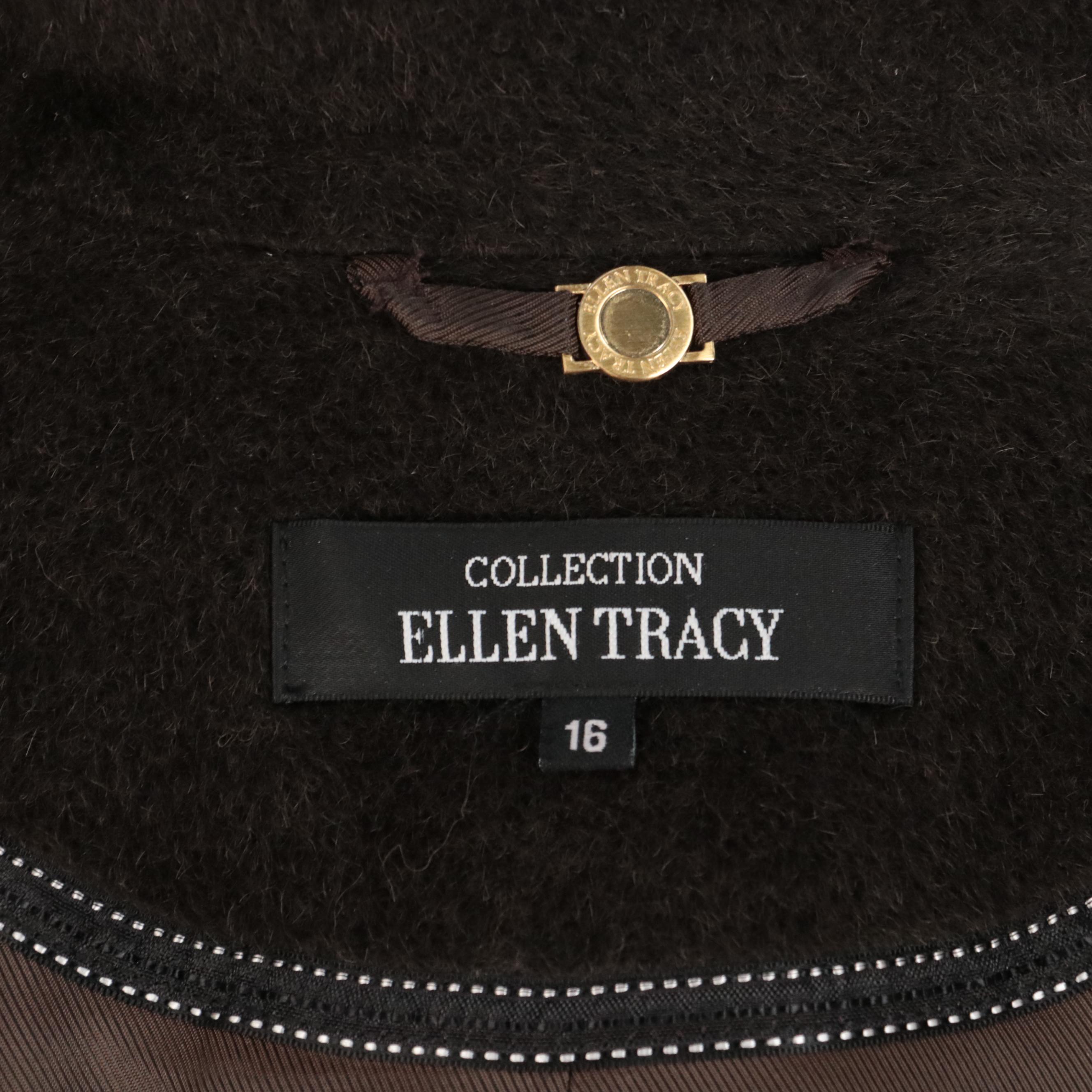 Ellen Tracy Button Front Coat in Chocolate Brown Alpaca and Wool