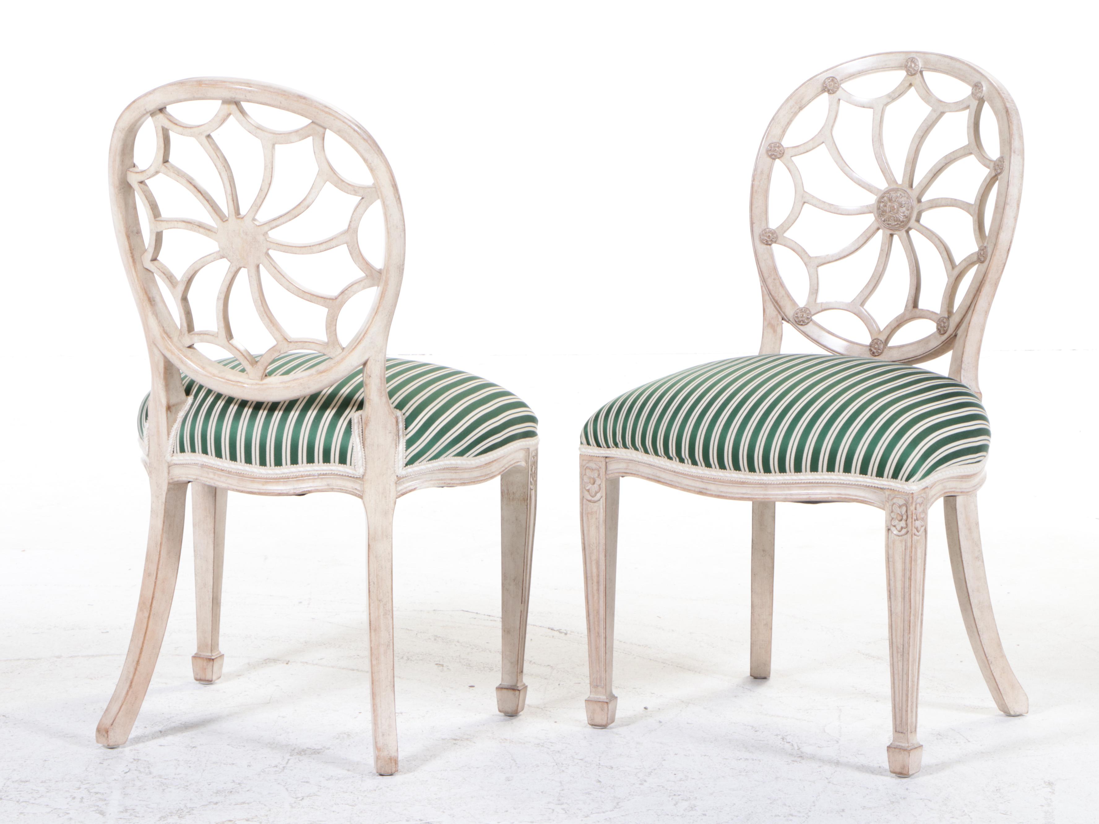 Carved Wood Column-Base Extension Dining Table and George III Style Chairs