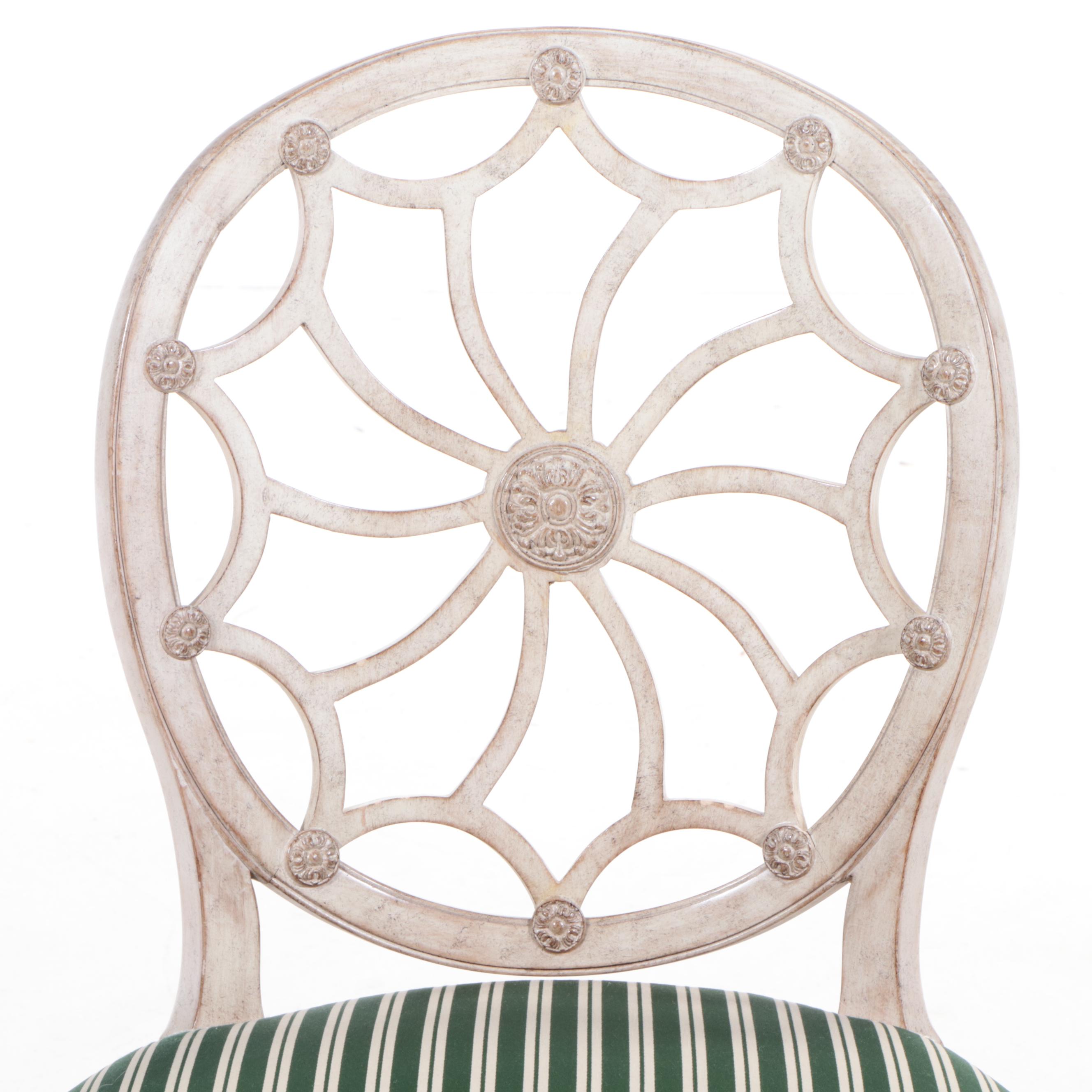 Carved Wood Column-Base Extension Dining Table and George III Style Chairs