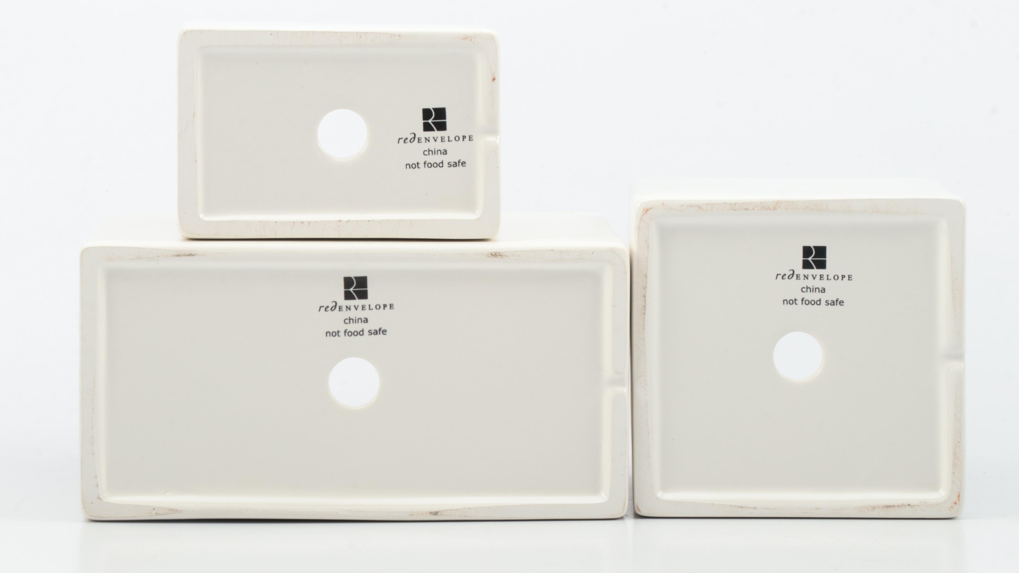 Red Envelope, Chambers Ceramic Square Planters With Metal Arrow Stand