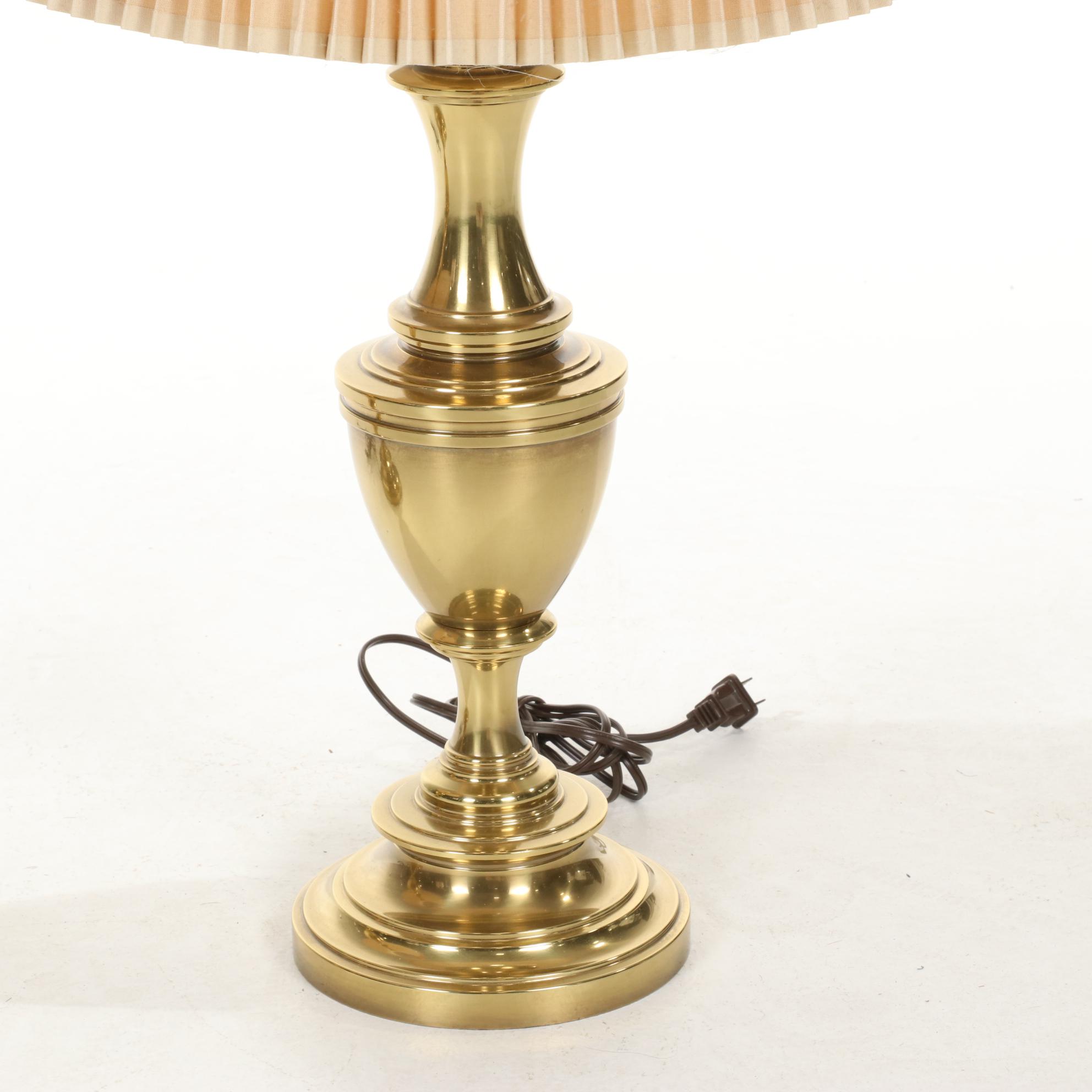Pair of Stiffel Brass Lamps With Pleated Fabric Shades EBTH