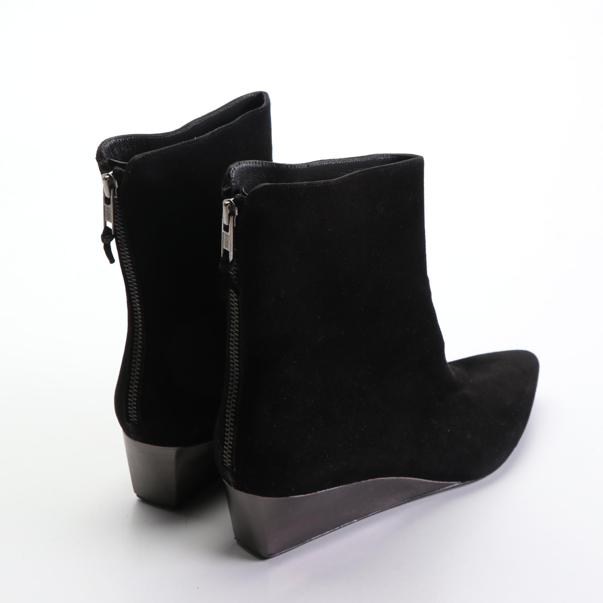 Stuart Weitzman Black Suede Pointy Toe Wedge Boots
