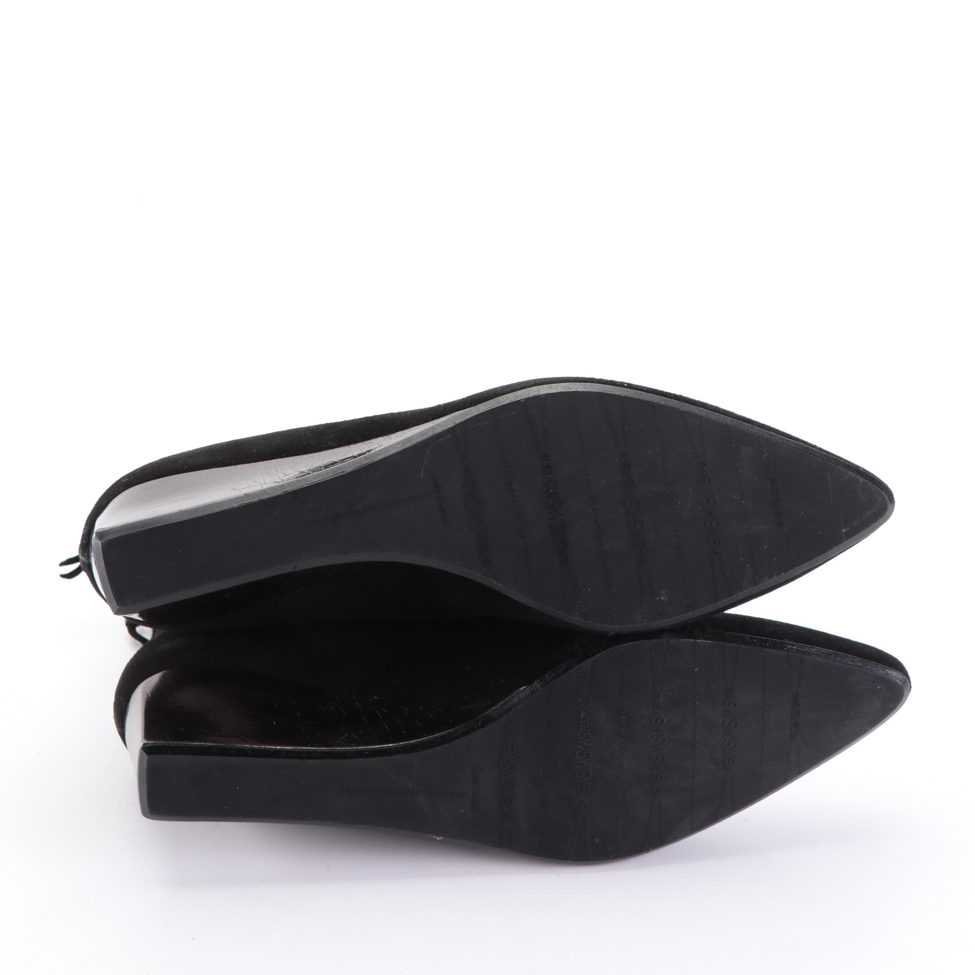 Stuart Weitzman Black Suede Pointy Toe Wedge Boots