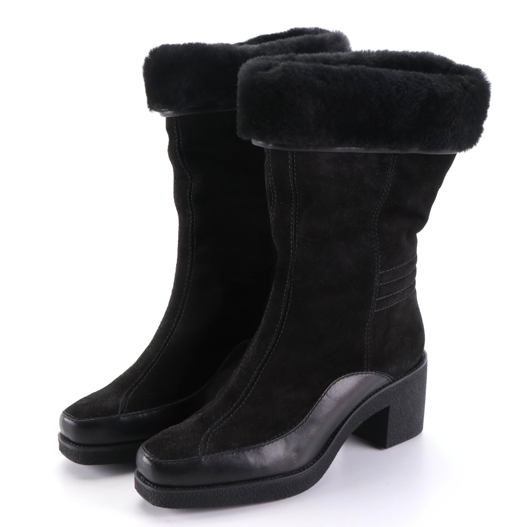 Cole Haan Black Suede, Leather, and Faux Shearling Boots