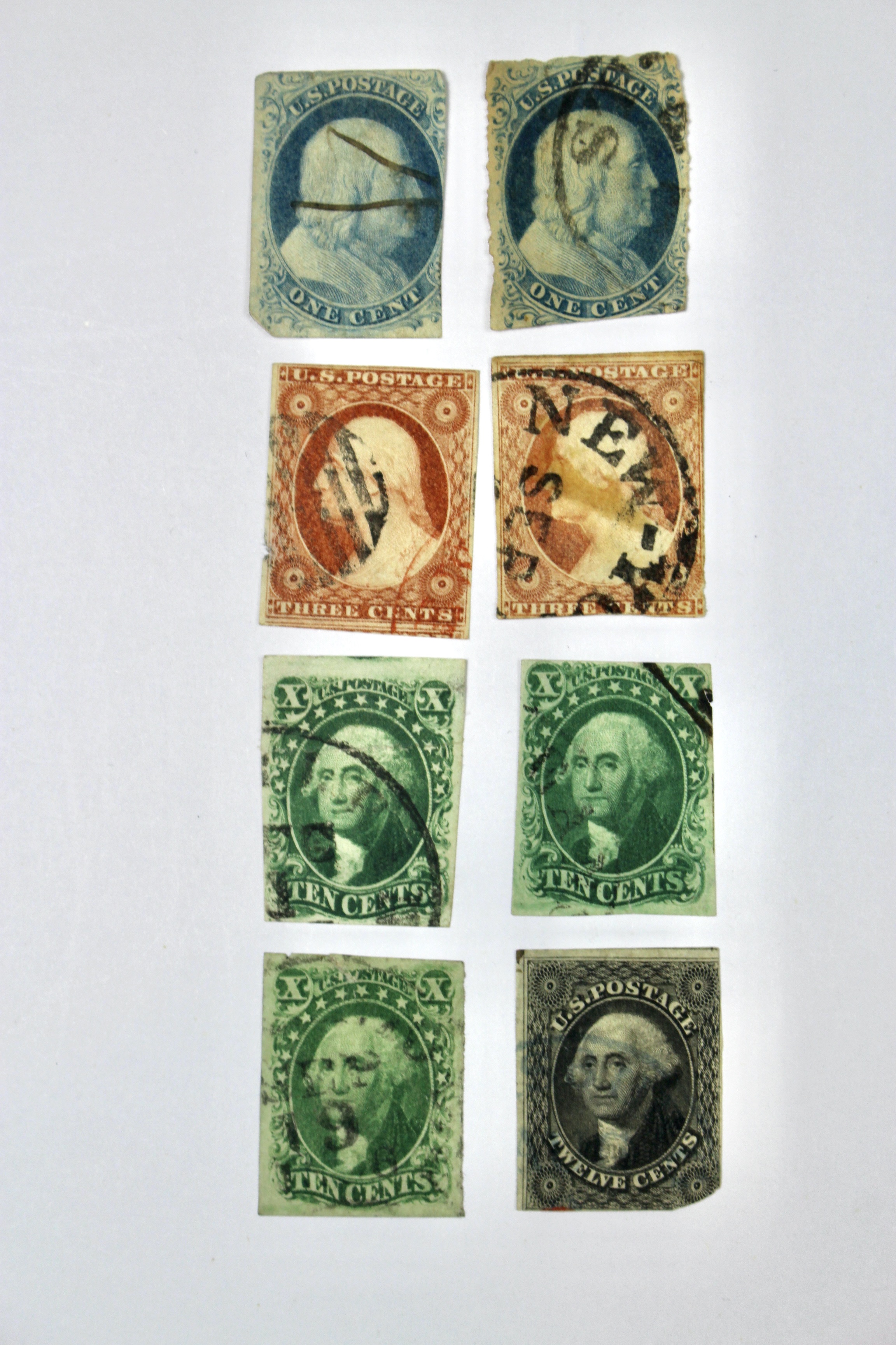 Eight Early U.S. Postage Stamps