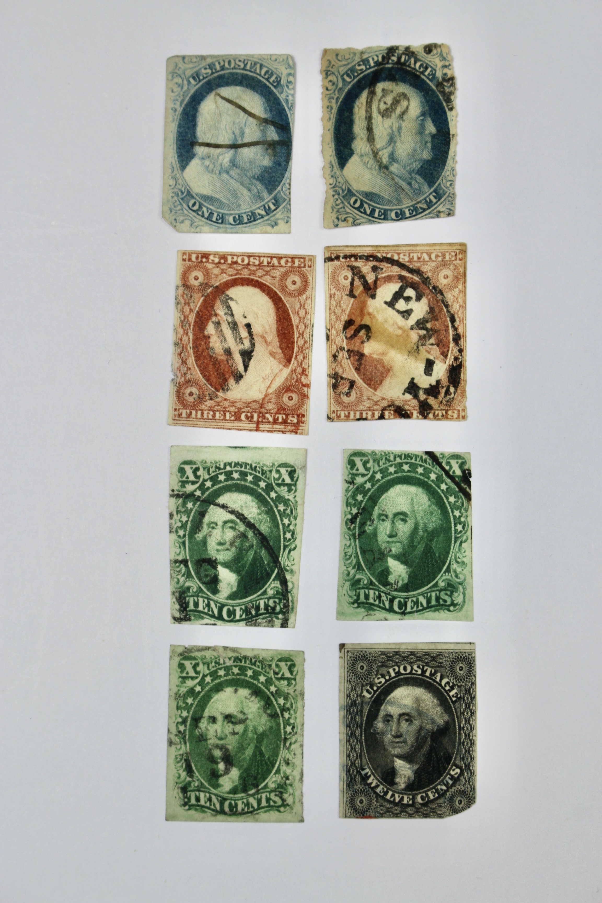 Eight Early U.S. Postage Stamps