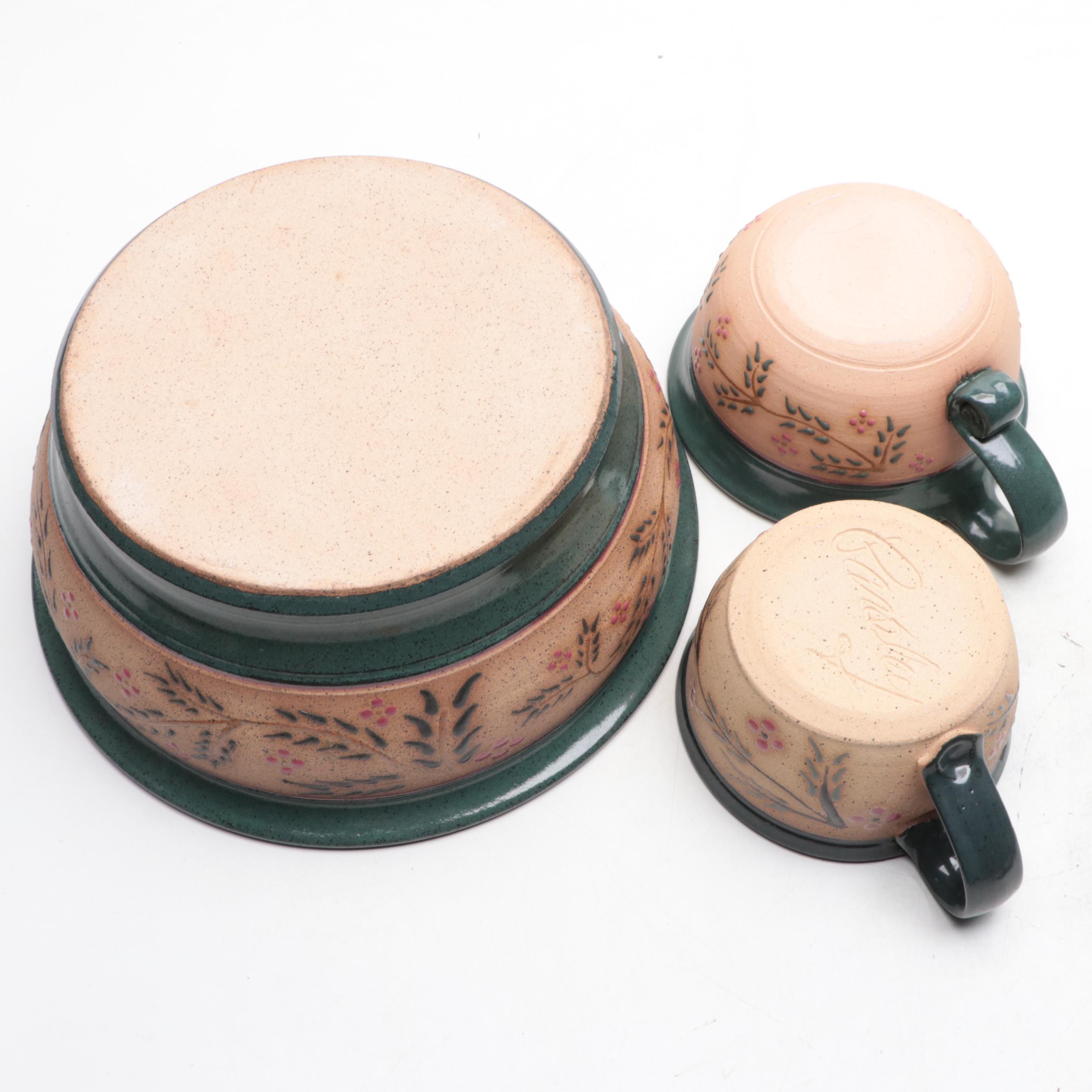 Jason Parsley Art Pottery Bowl, Mugs, and Platter
