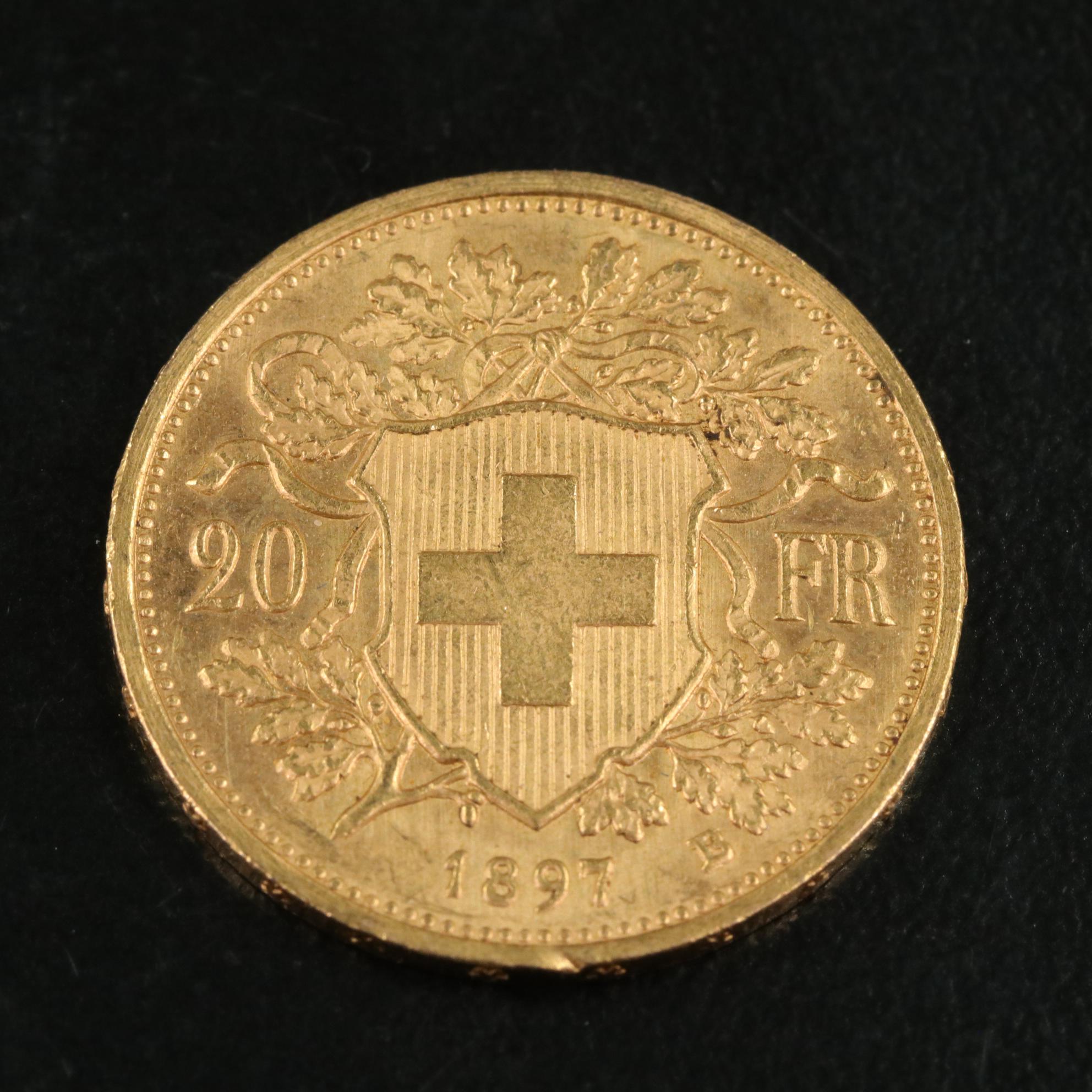 1897-B Switzerland 20 Franc Gold Coin