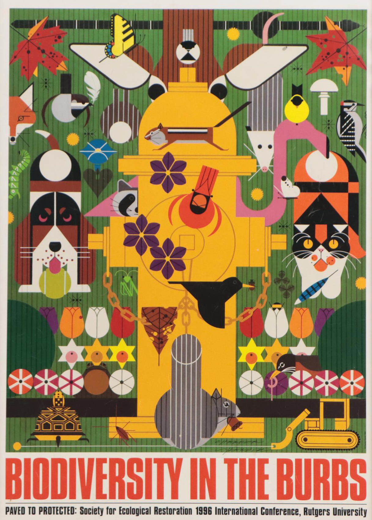 Charley Harper Offset Lithograph Poster "Biodiversity in the Burbs," 1996