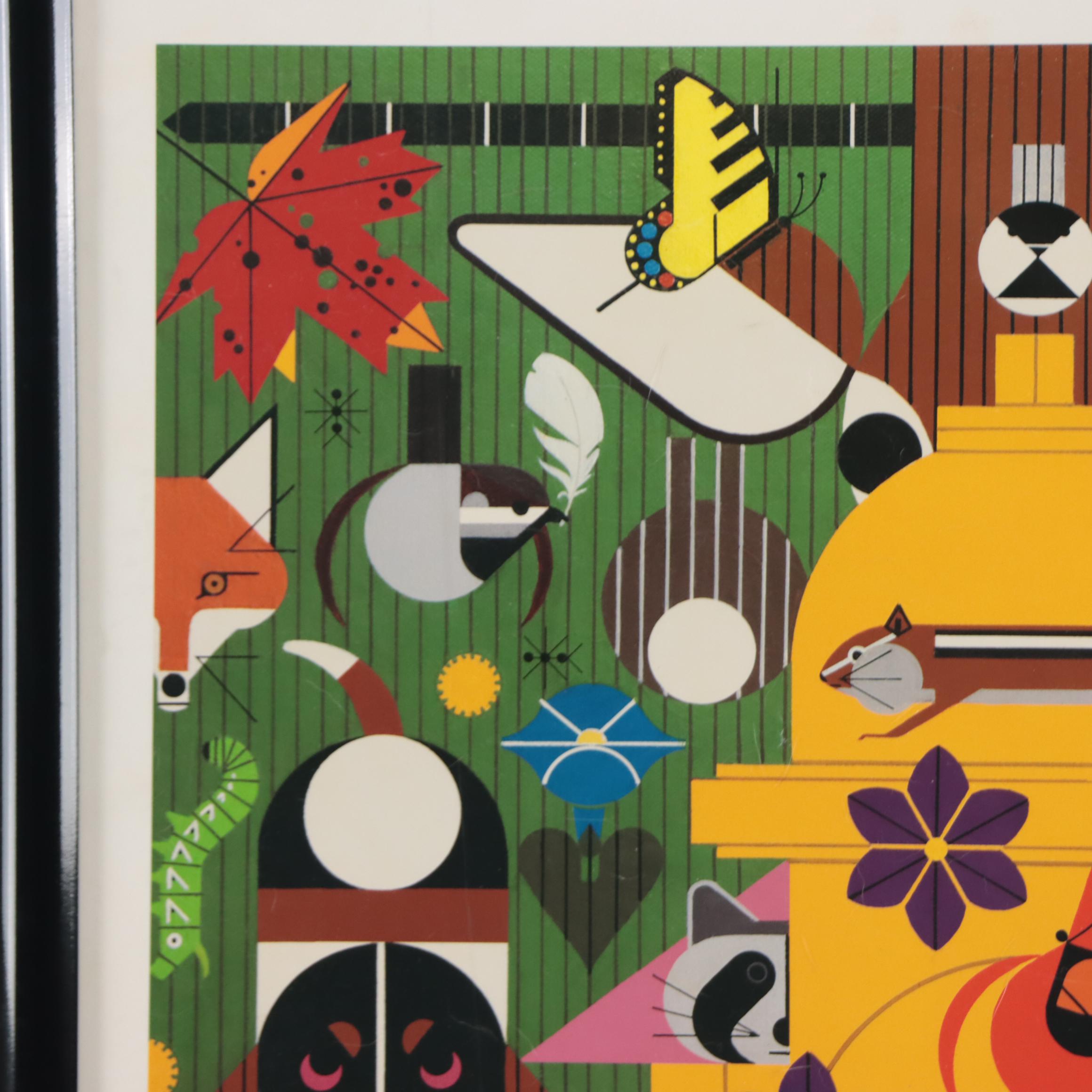 Charley Harper Offset Lithograph Poster "Biodiversity in the Burbs," 1996