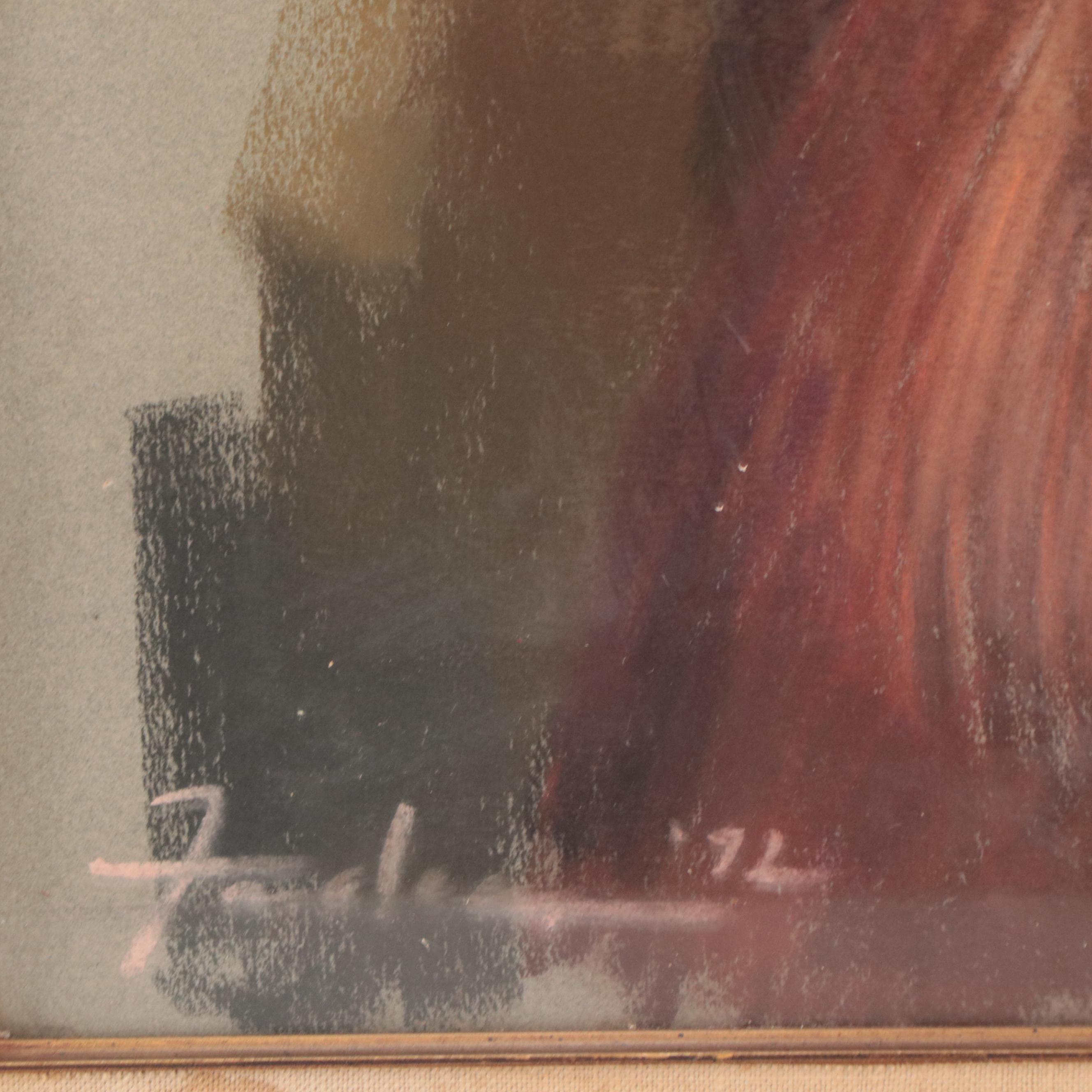 Pastel Portrait Drawing of Irish Red Setter, 1972