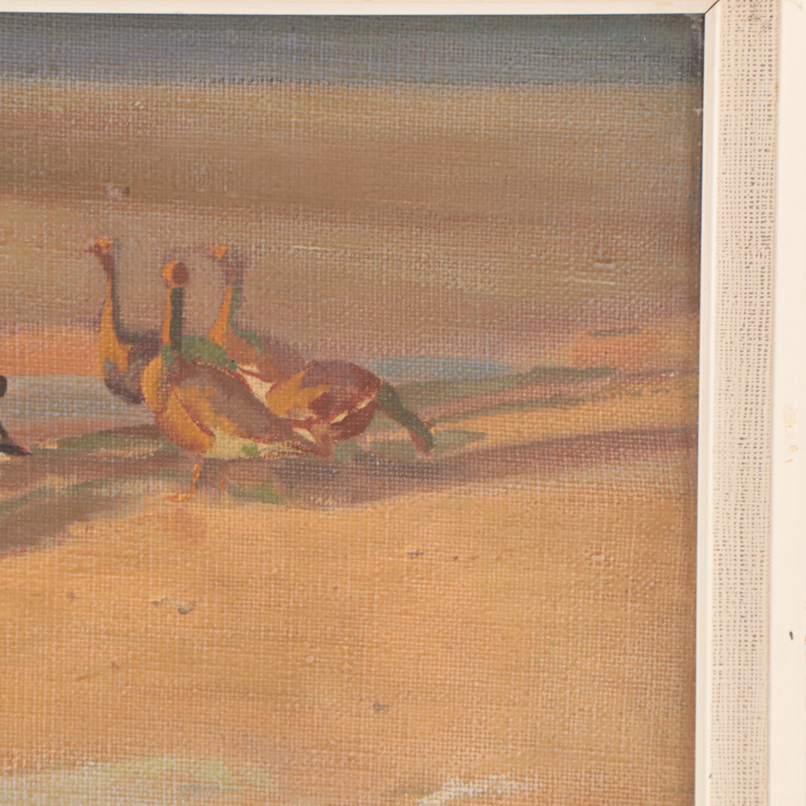 Oil Painting of Birds on Beach
