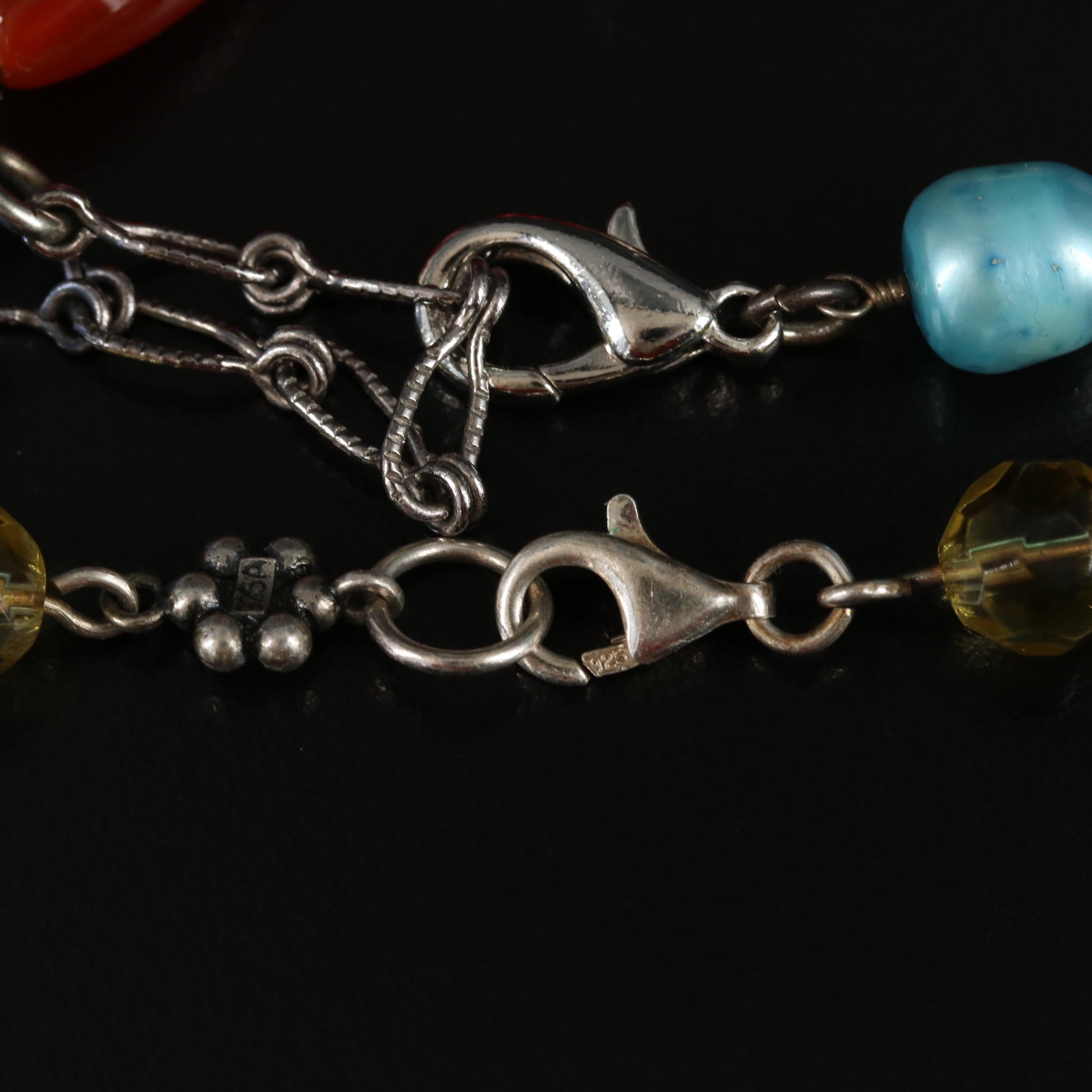 Sterling And Chalcedony and Coral Featured in Necklace Pairing