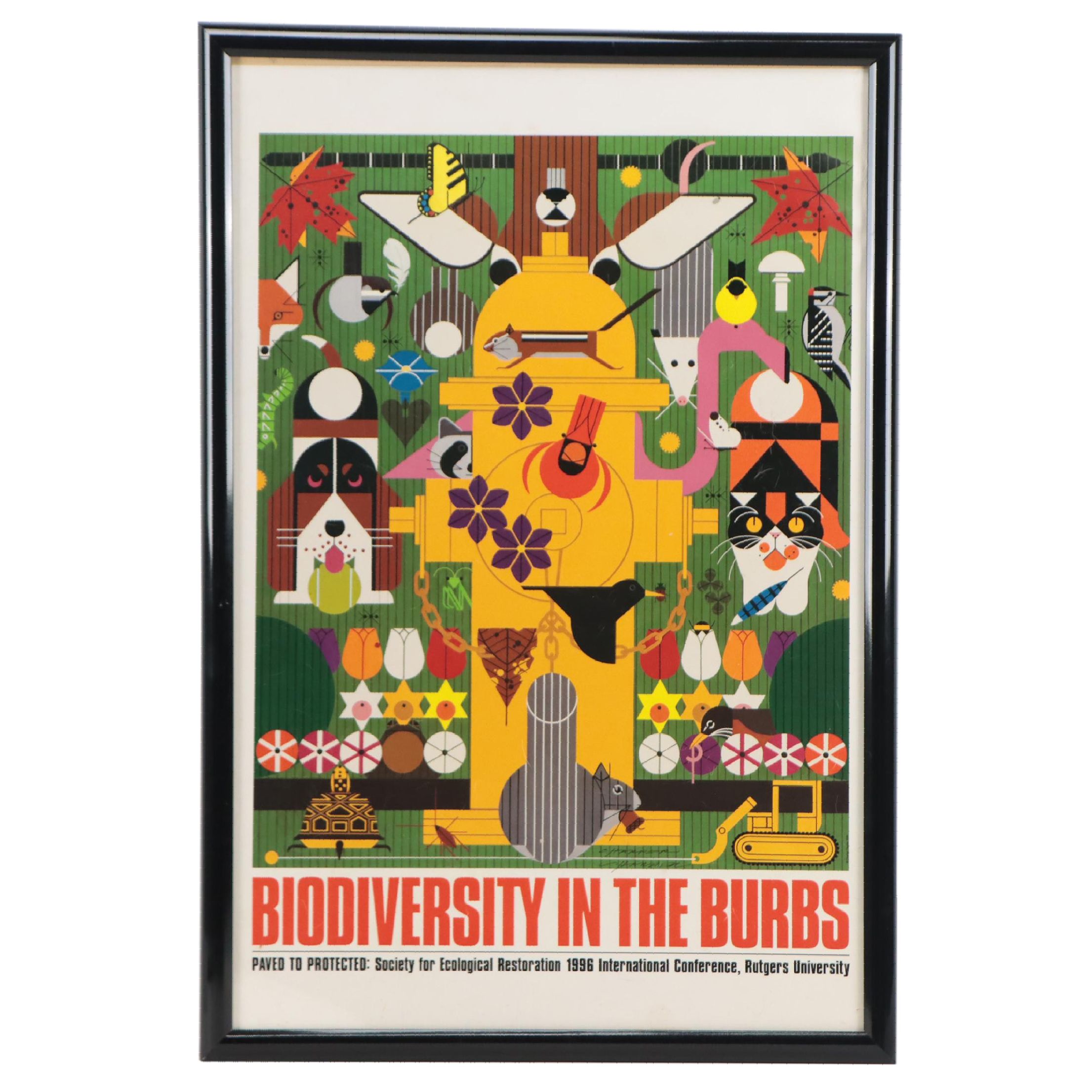 Charley Harper Offset Lithograph Poster "Biodiversity in the Burbs," 1996