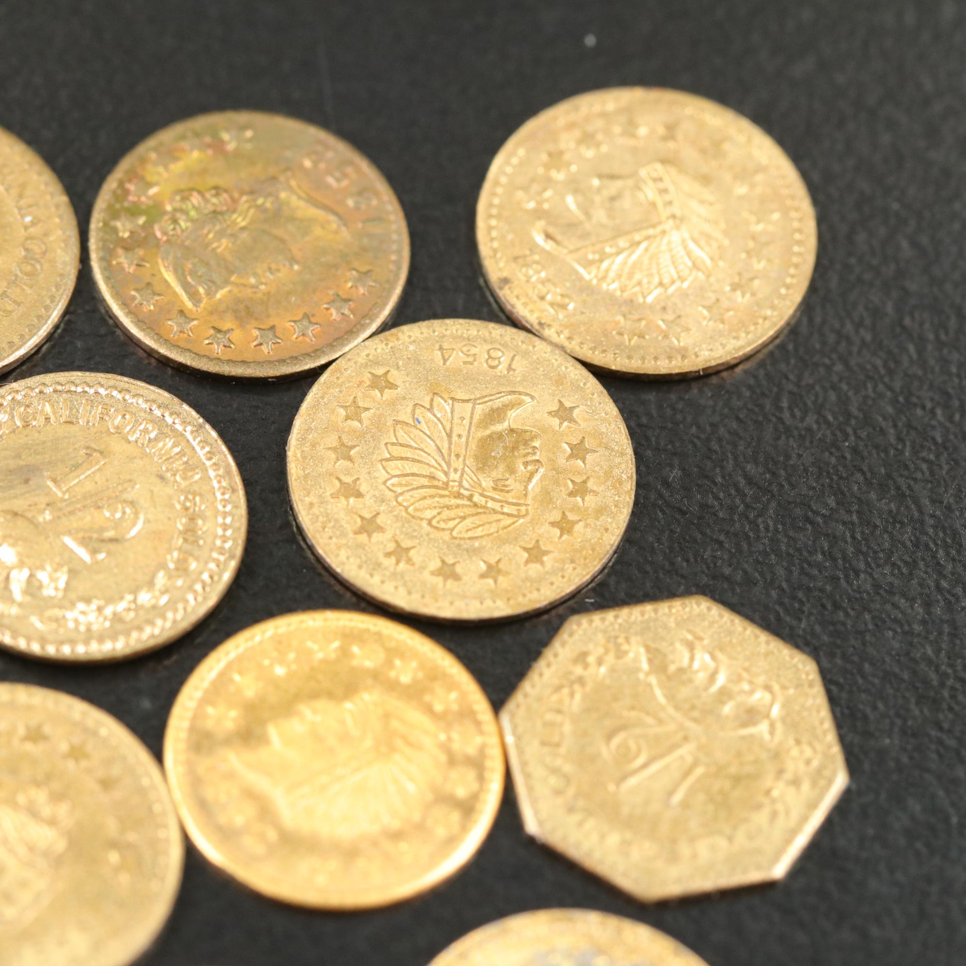 Group of 15 California Gold Fractional "Half" Souvenir Tokens