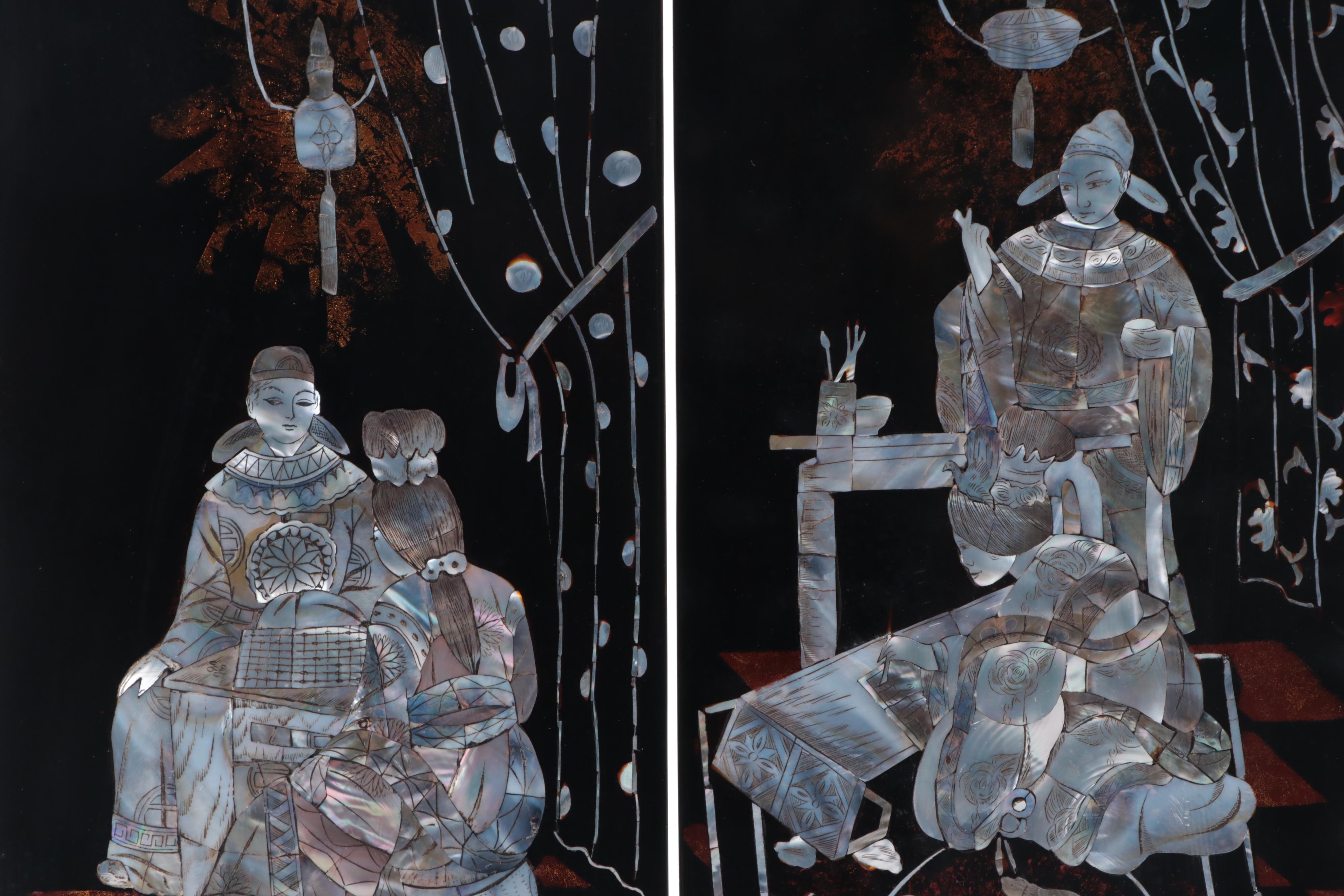 Chinese Abalone Inlay Lacquerware Panels