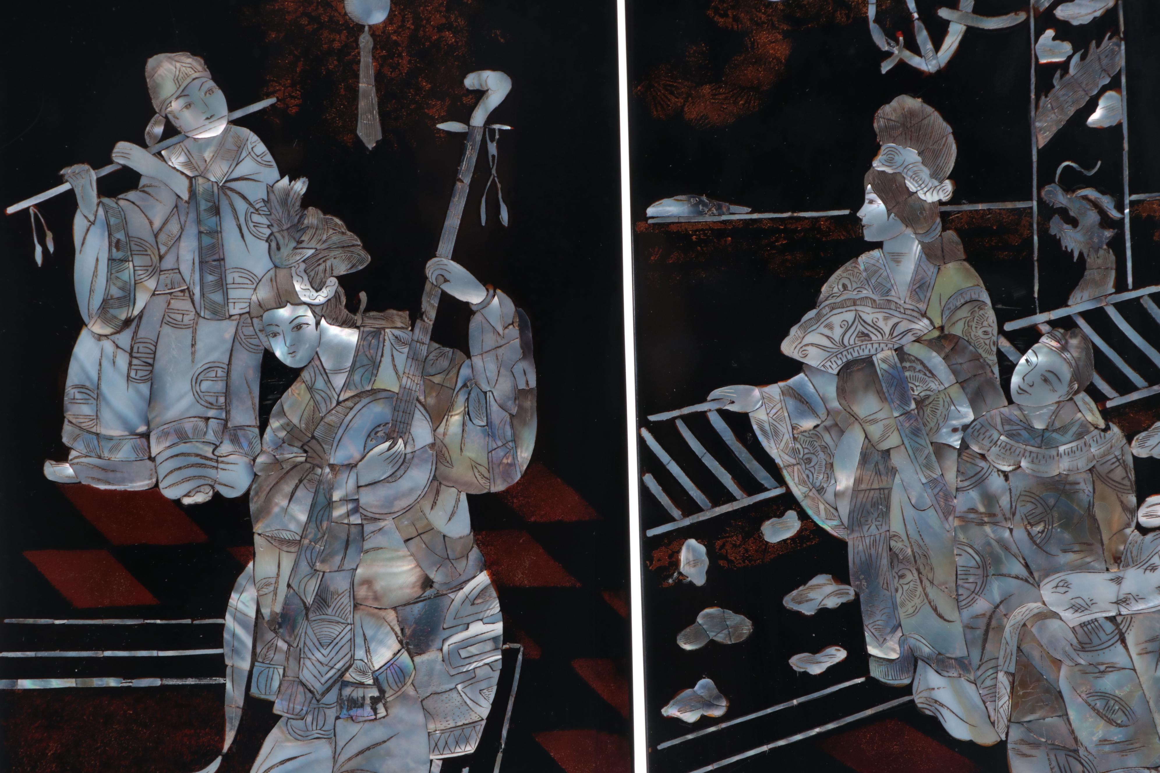 Chinese Abalone Inlay Lacquerware Panels