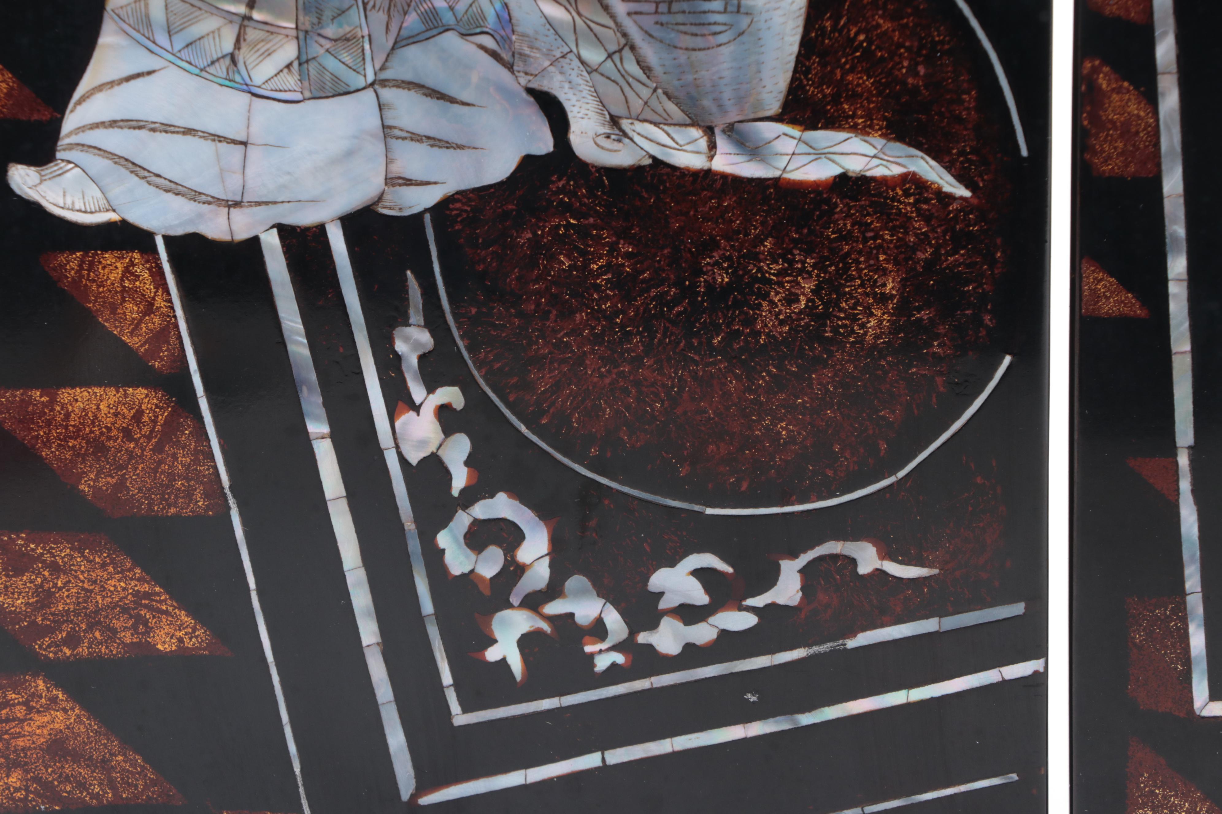 Chinese Abalone Inlay Lacquerware Panels