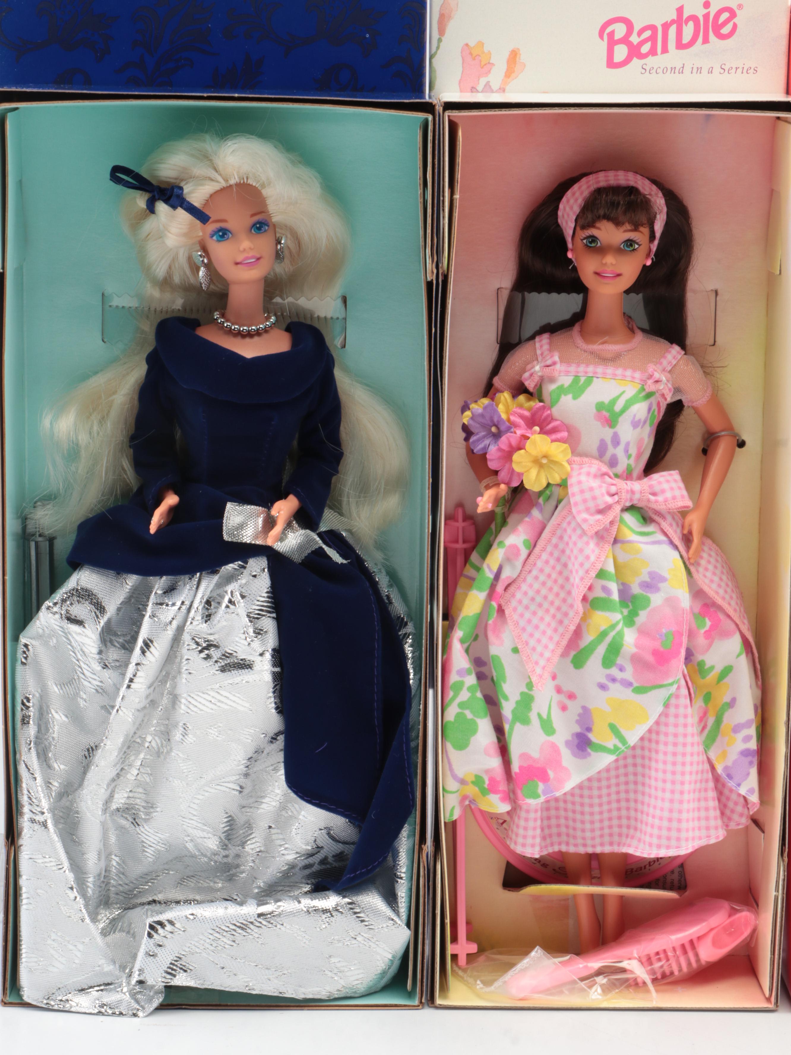 "Soda Fountain Sweetheart", "Spring Petals" and "Winter Velvet" Barbies