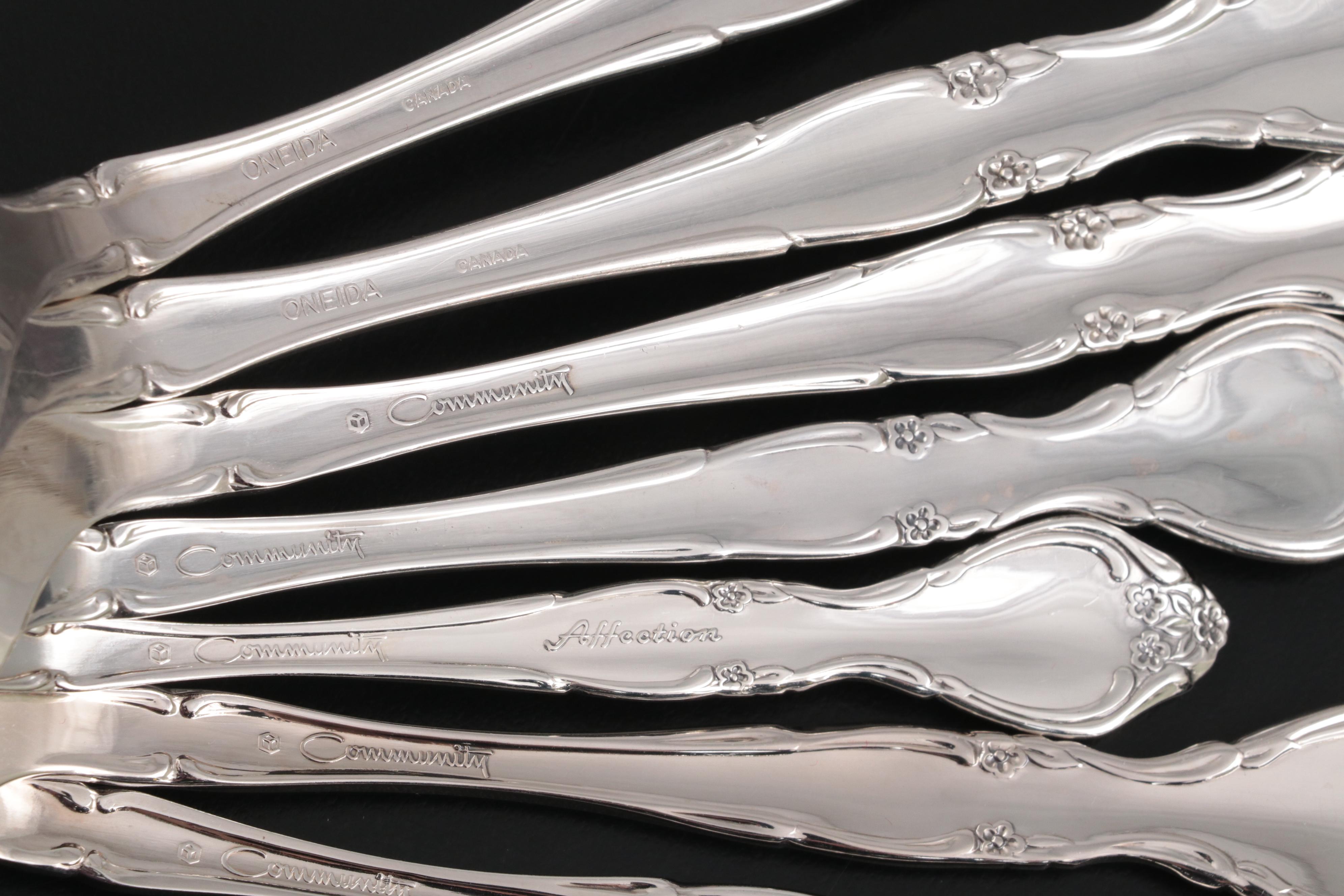 Oneida "Affection" and "Brahms" Silver Plate Flatware, Mid to Late 20th Century