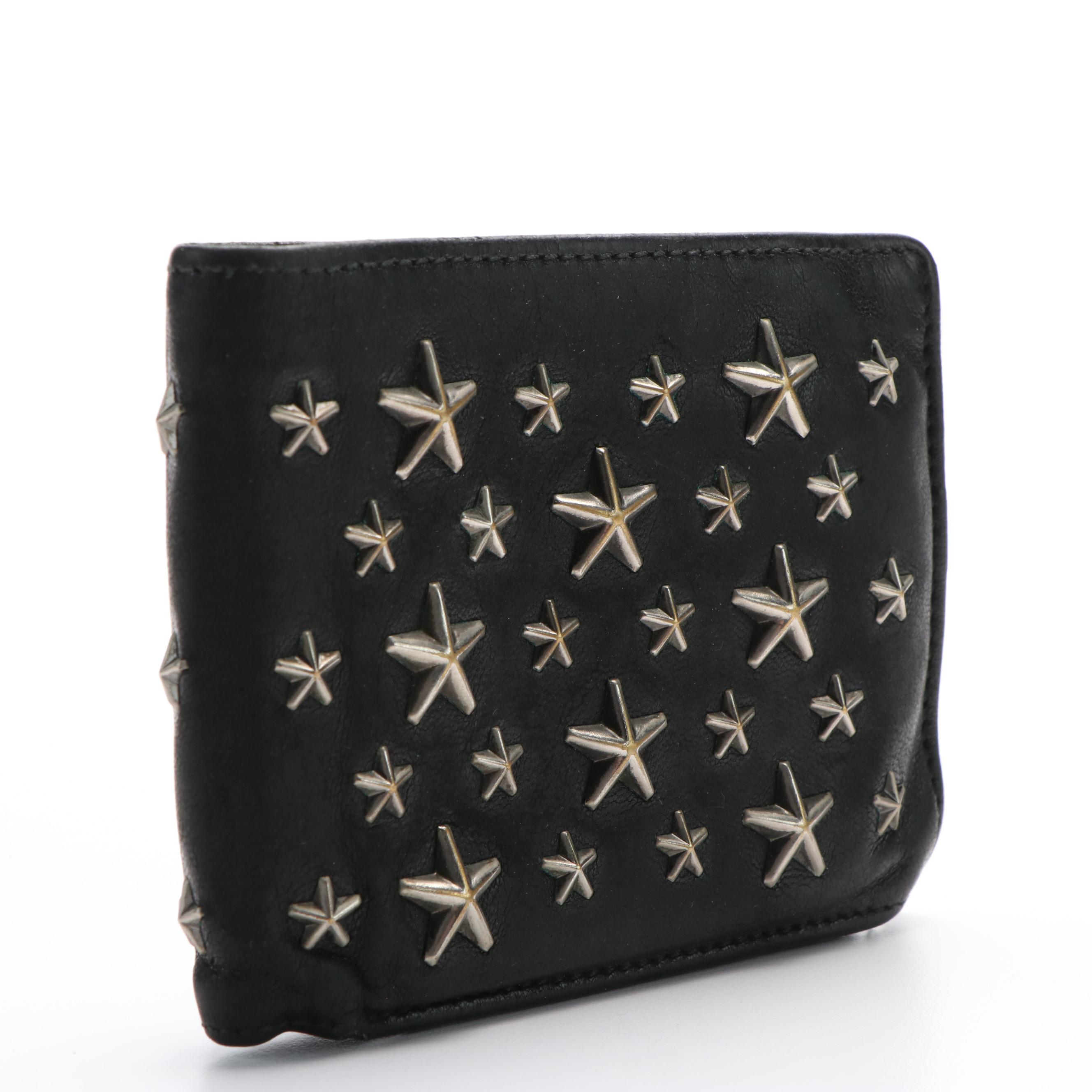 Jimmy Choo Studded Stars Black Leather Bifold Wallet