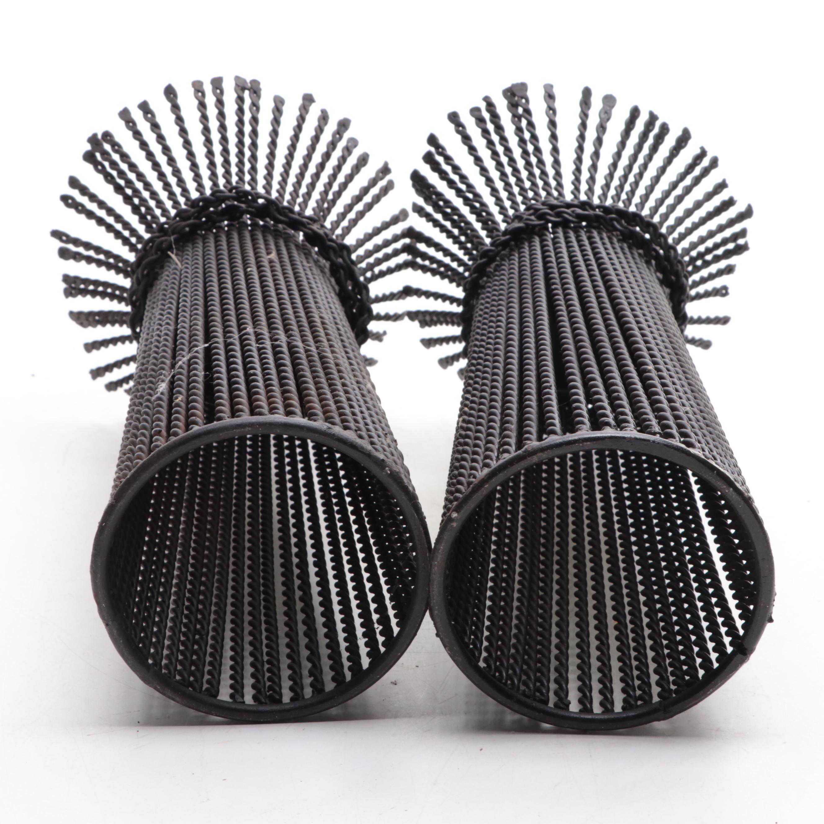 Wrought Iron Pillar Candle Holders with Spiral Wire Wheat Sheaf Votives