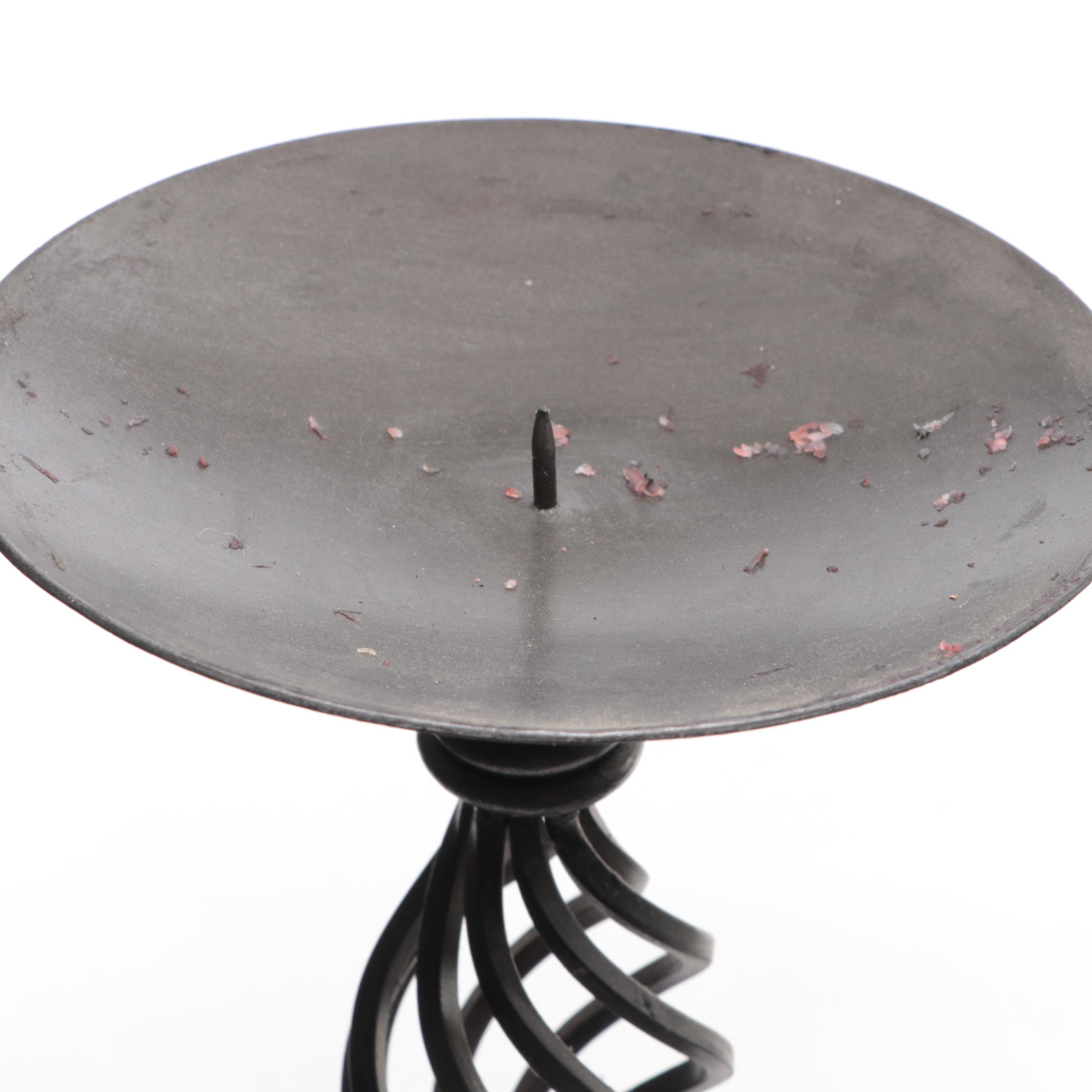 Wrought Iron Pillar Candle Holders with Spiral Wire Wheat Sheaf Votives