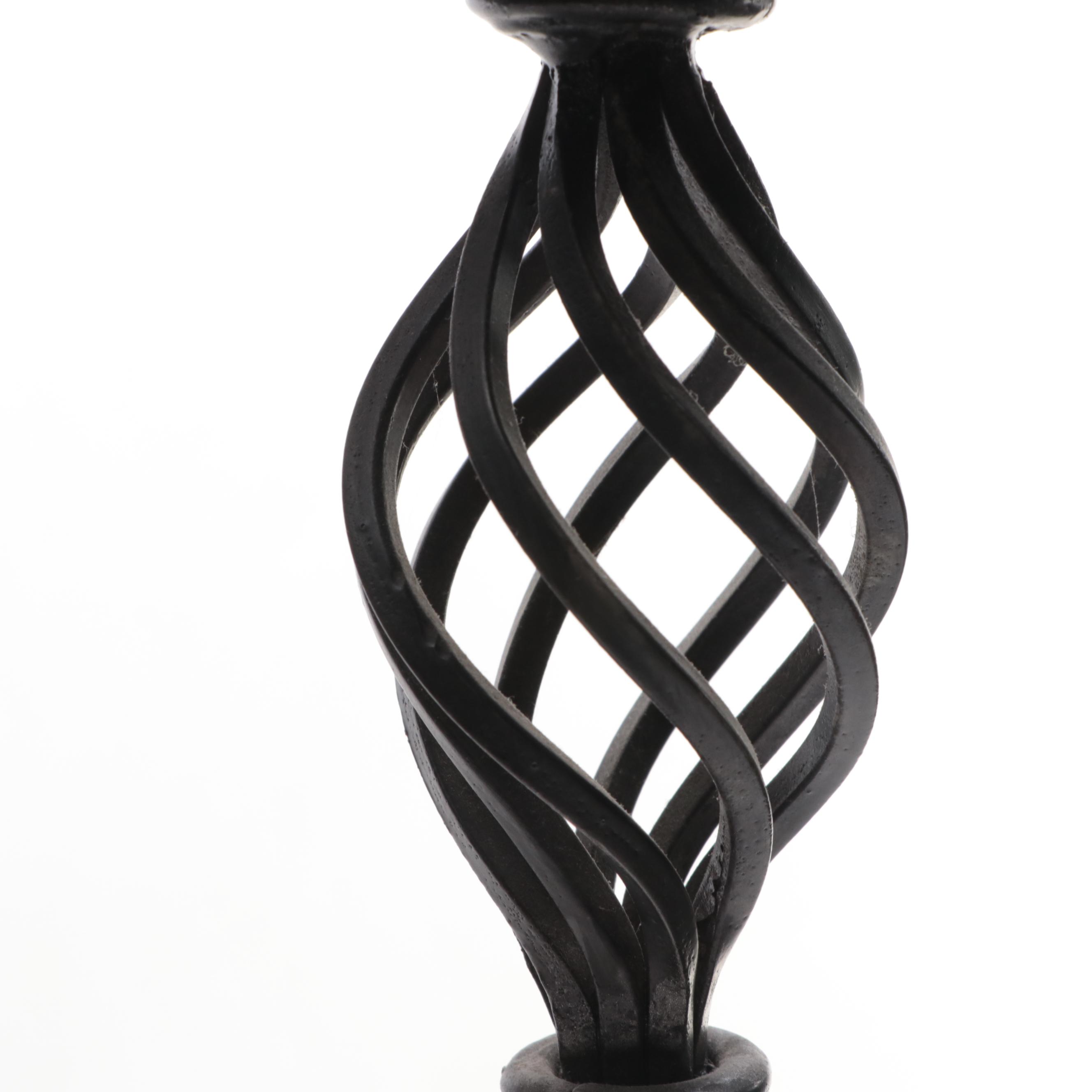 Wrought Iron Pillar Candle Holders with Spiral Wire Wheat Sheaf Votives