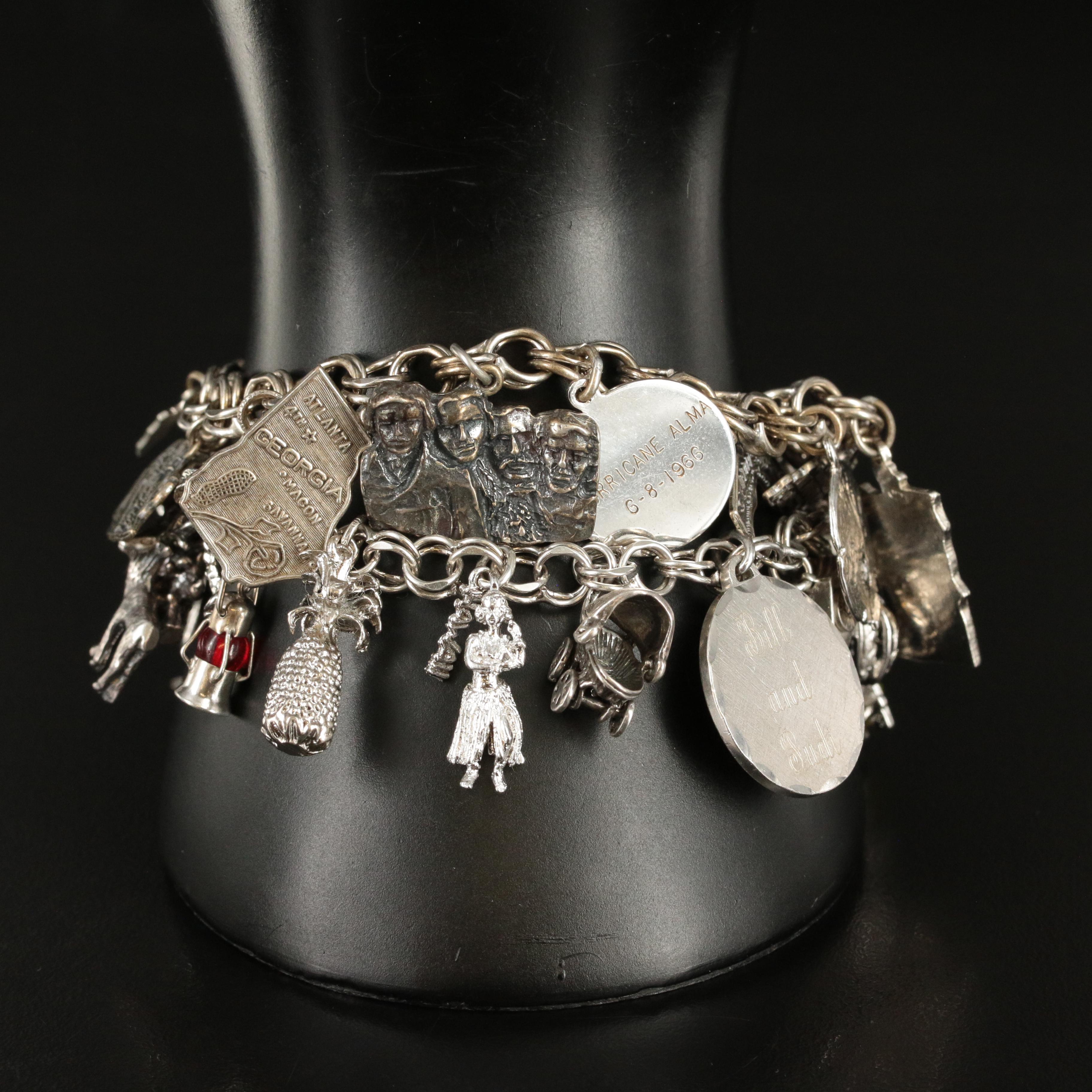 Vintage Sterling Charm Bracelets Including Travel and Articulated EBTH