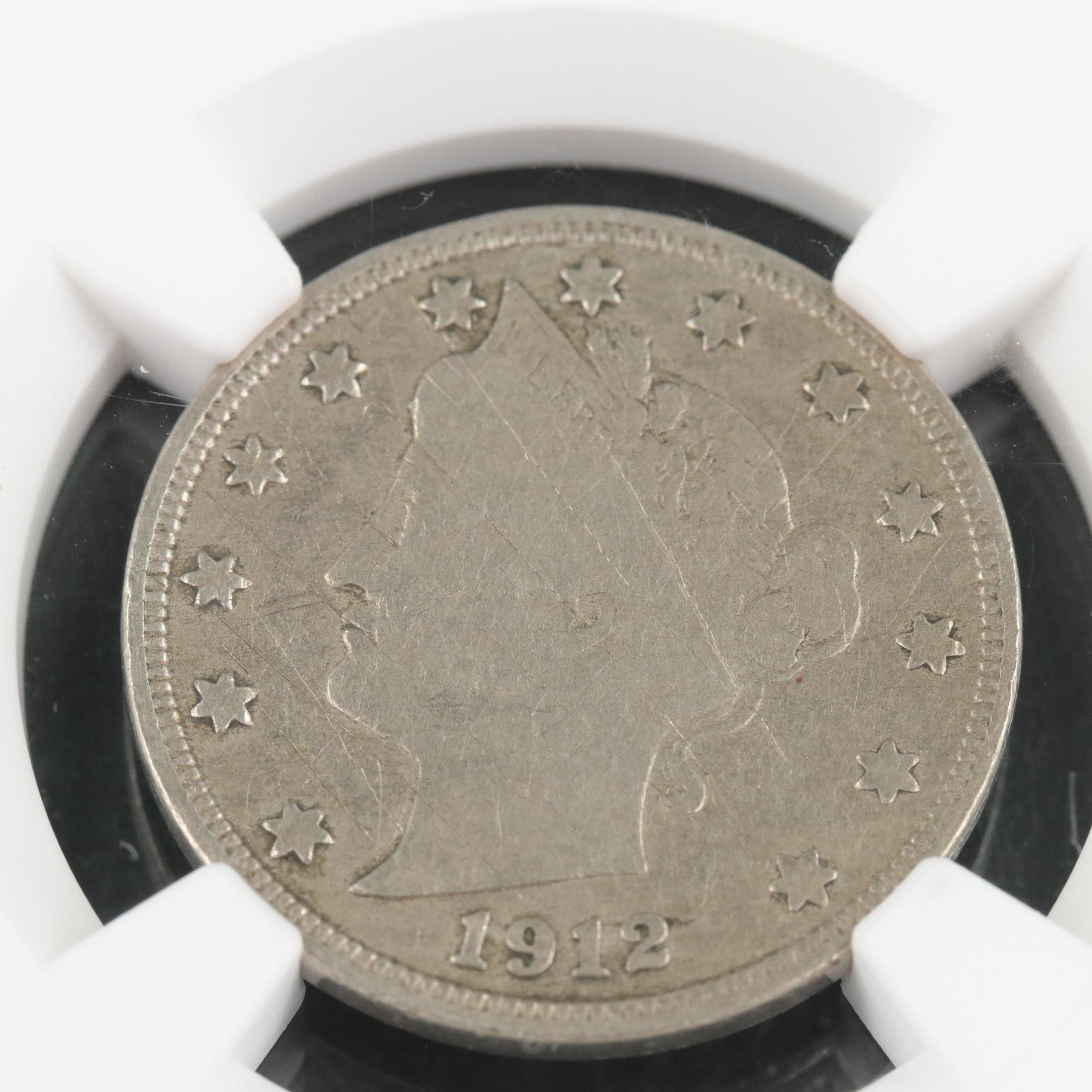 NGC Fine Details Scratches 1912-S Liberty Nickel With Partial Liberty