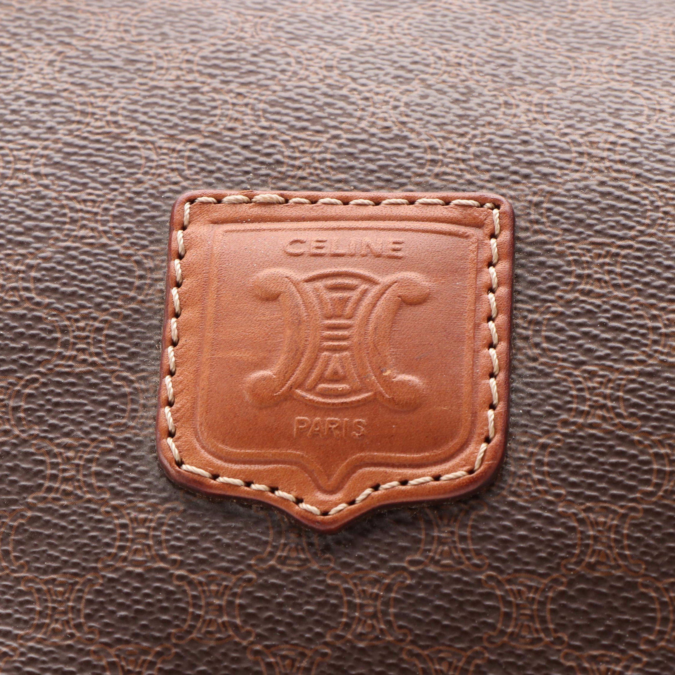 Celine Macadam Boston Bag in Brown Coated Canvas and Leather