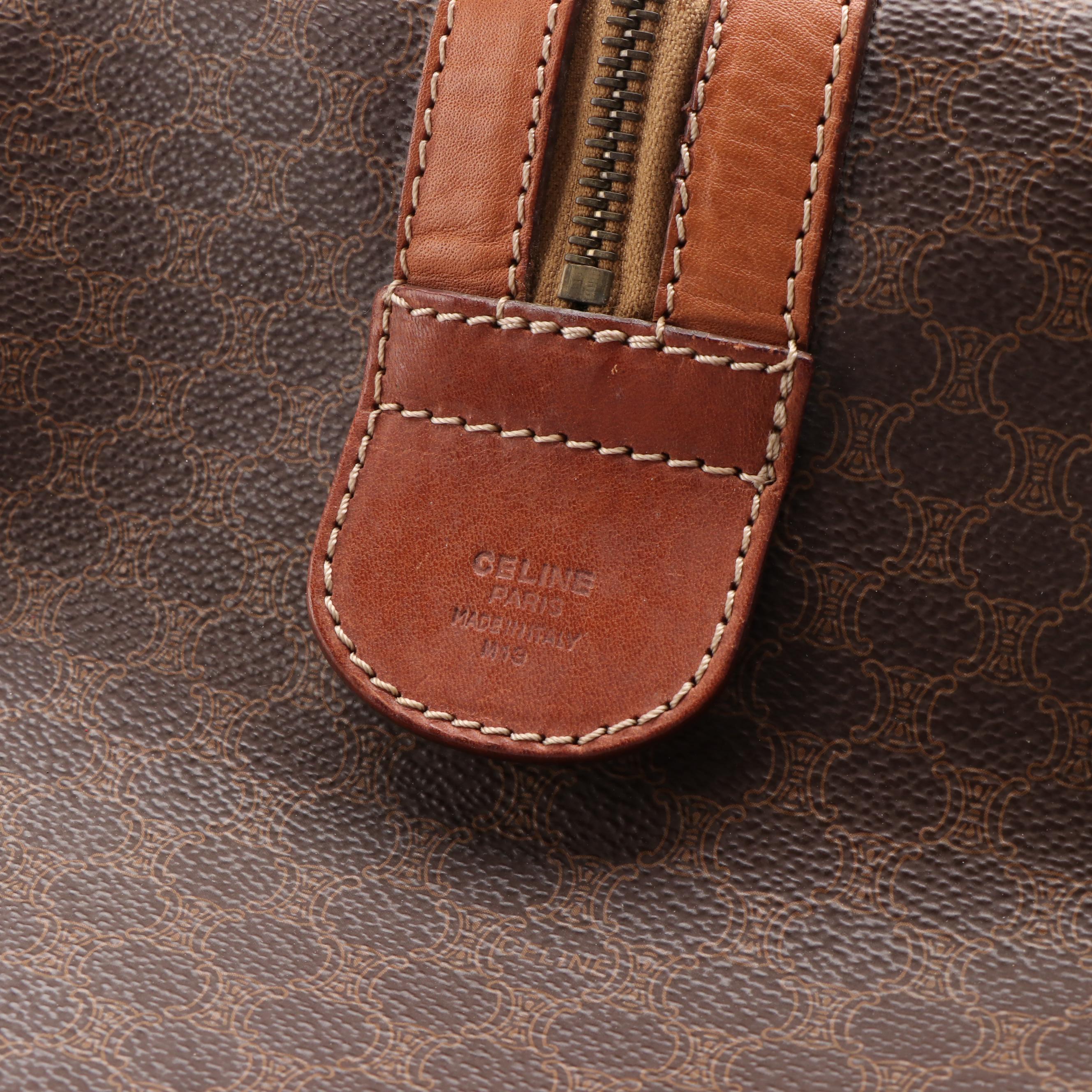 Celine Macadam Boston Bag in Brown Coated Canvas and Leather