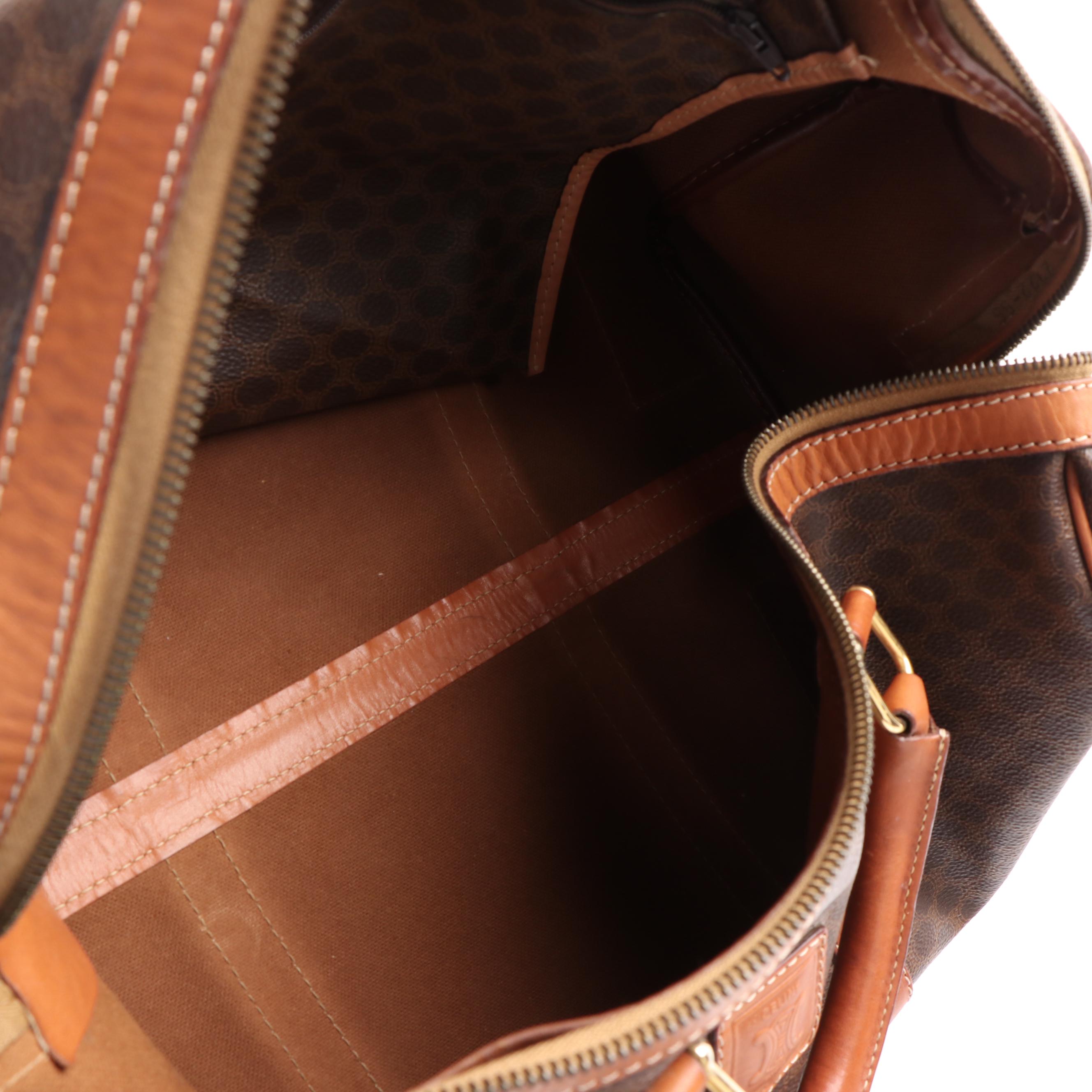 Celine Macadam Boston Bag in Brown Coated Canvas and Leather