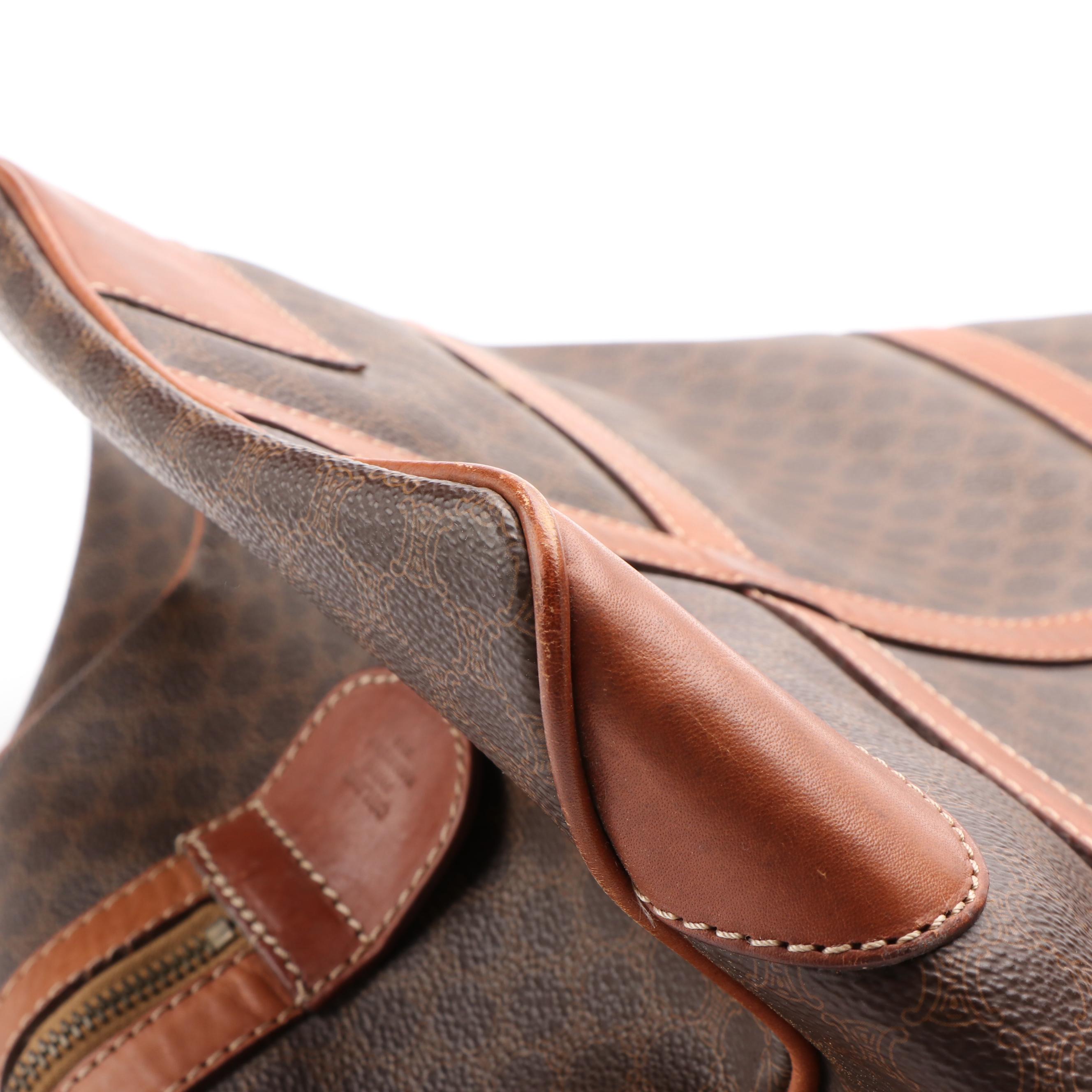 Celine Macadam Boston Bag in Brown Coated Canvas and Leather