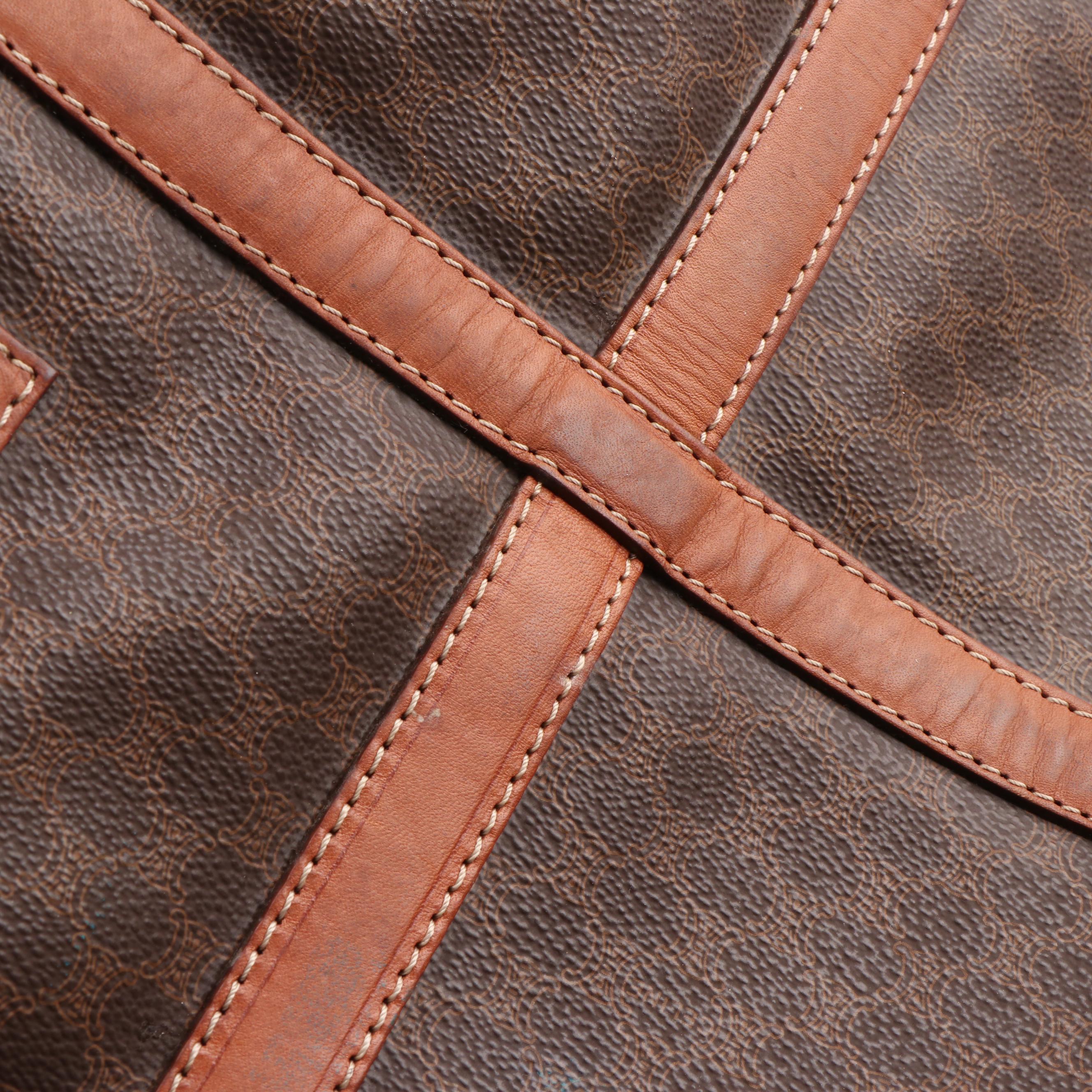 Celine Macadam Boston Bag in Brown Coated Canvas and Leather