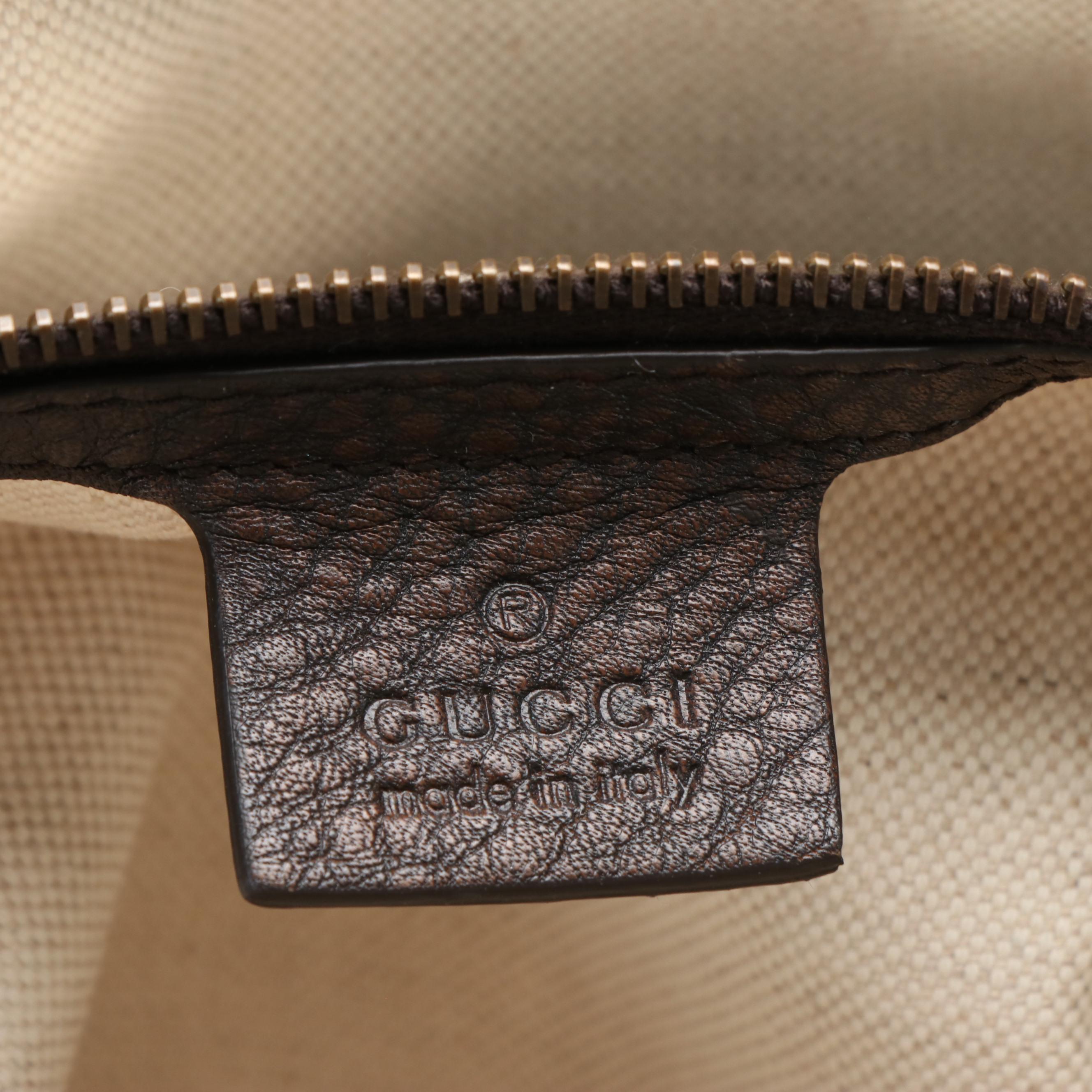 Gucci Laidback Crafty Handbag in Brown Grained Leather with Bamboo Detailing