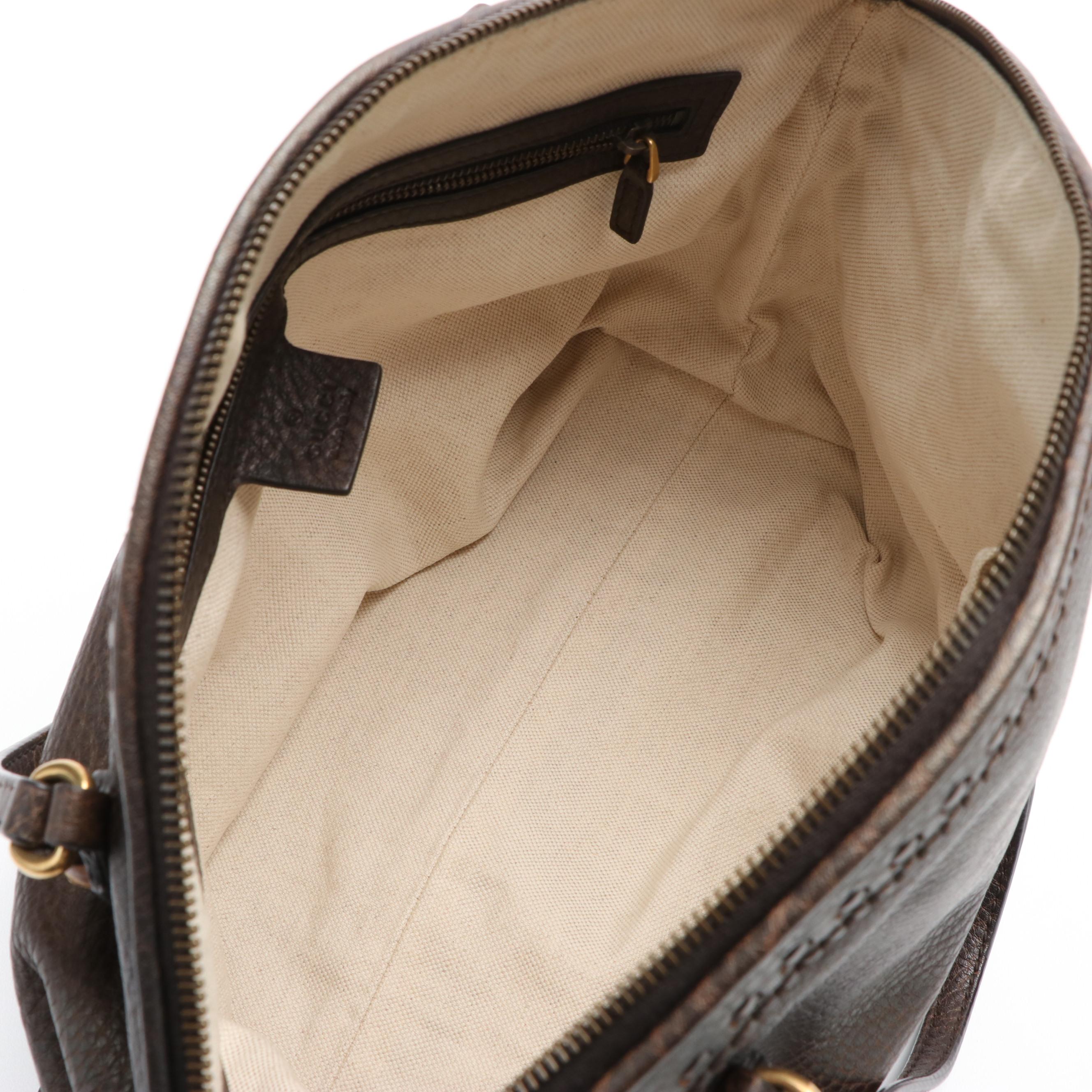 Gucci Laidback Crafty Handbag in Brown Grained Leather with Bamboo Detailing