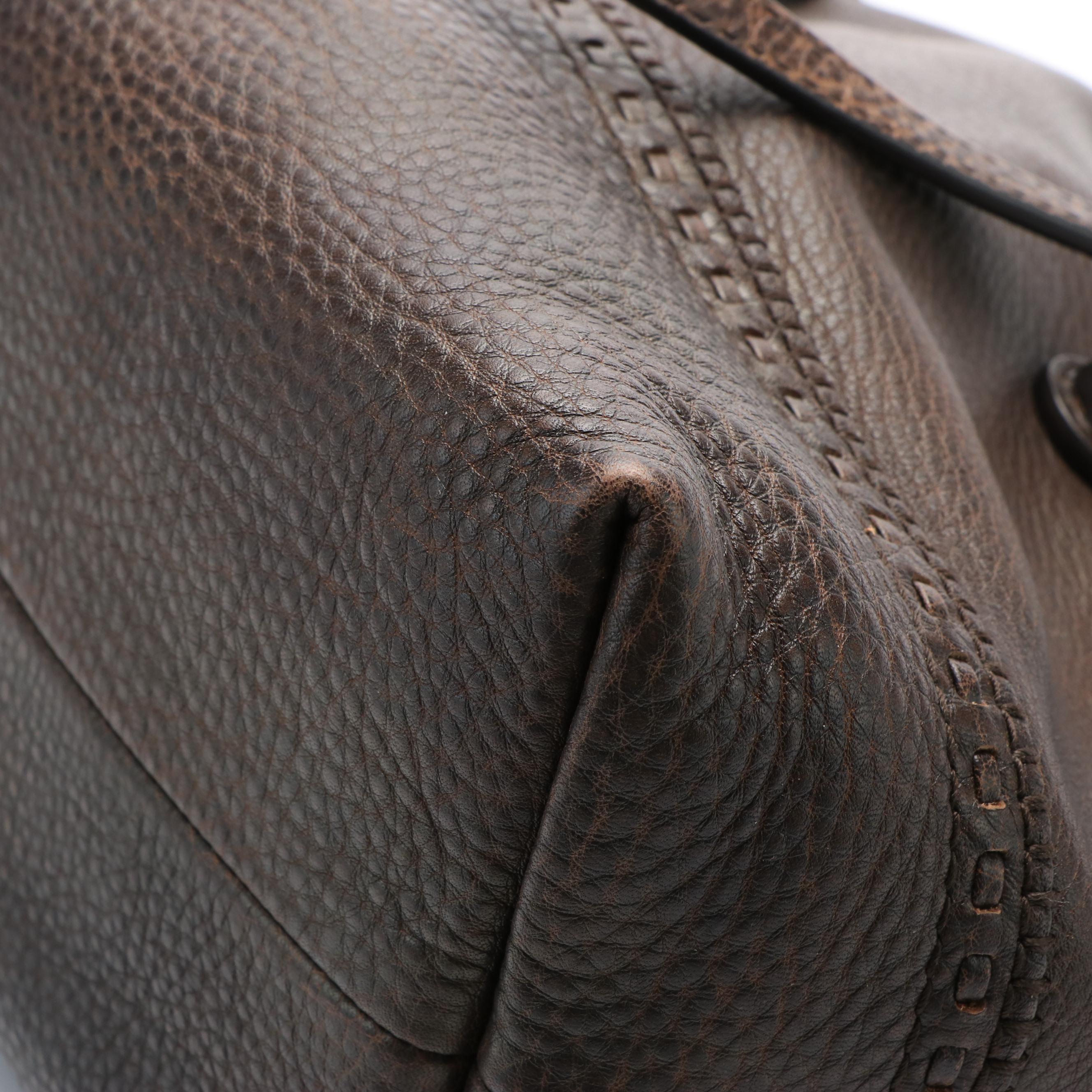 Gucci Laidback Crafty Handbag in Brown Grained Leather with Bamboo Detailing