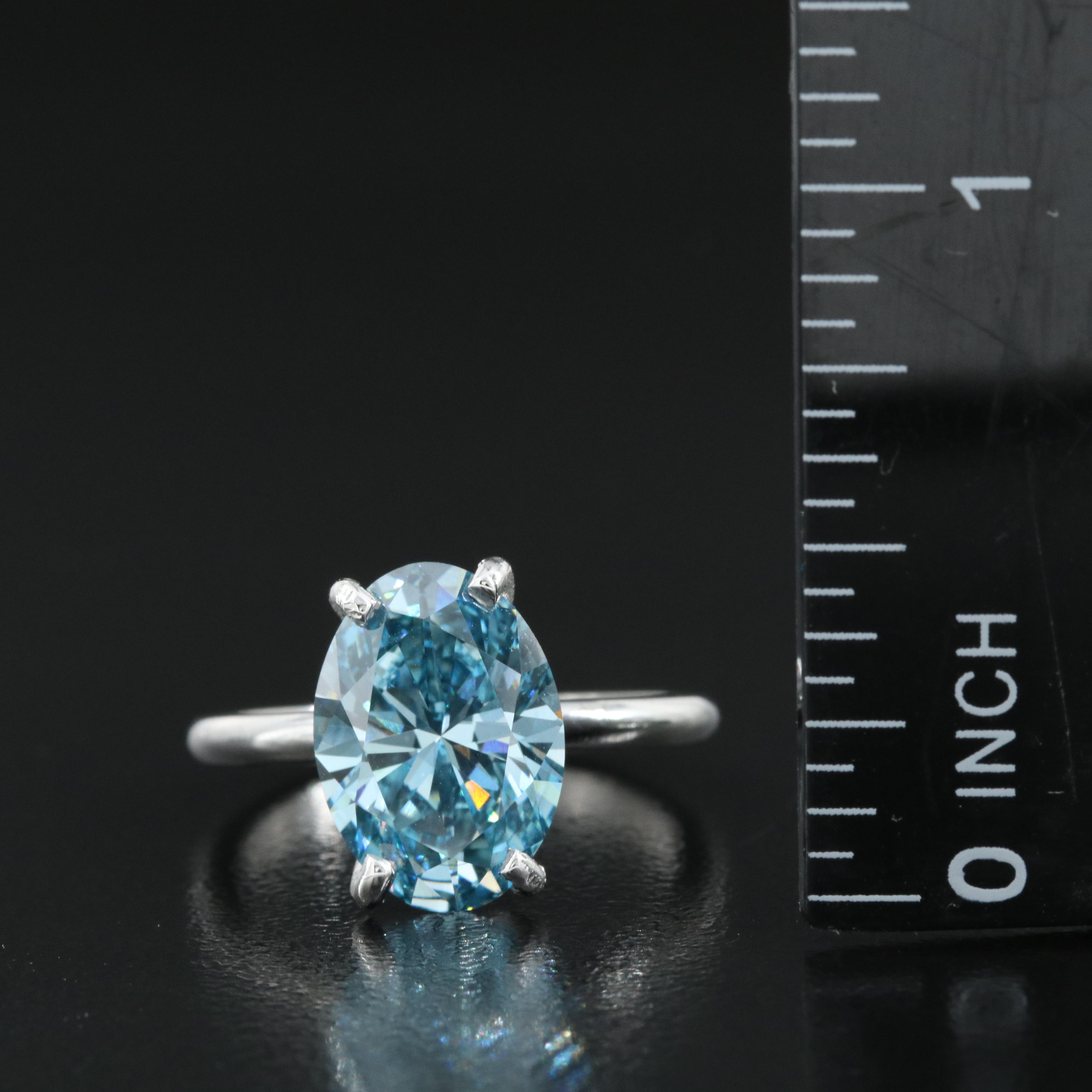 Platinum 4.36 CT Fancy Blue Diamond Solitaire Ring