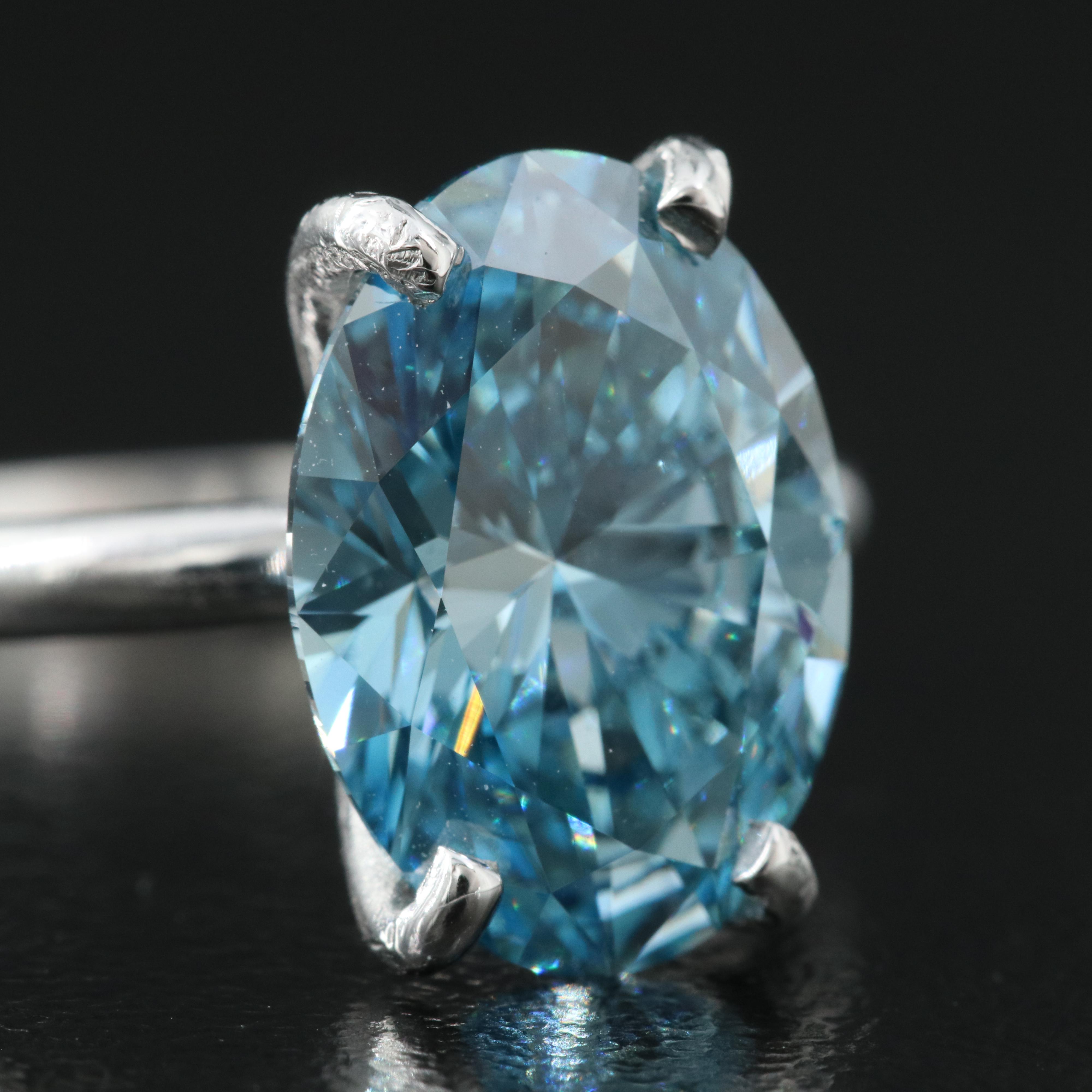 Platinum 4.36 CT Fancy Blue Diamond Solitaire Ring