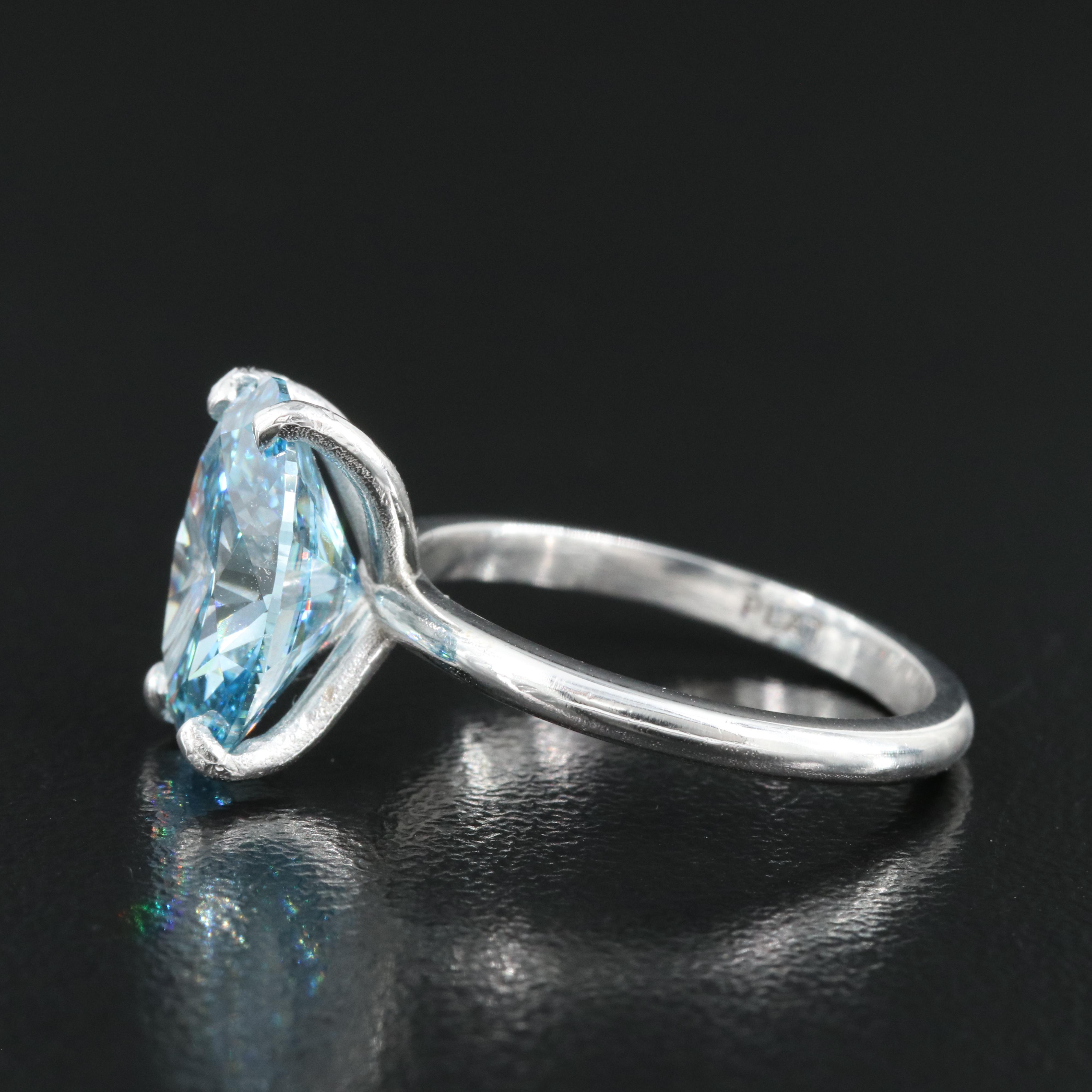 Platinum 4.36 CT Fancy Blue Diamond Solitaire Ring