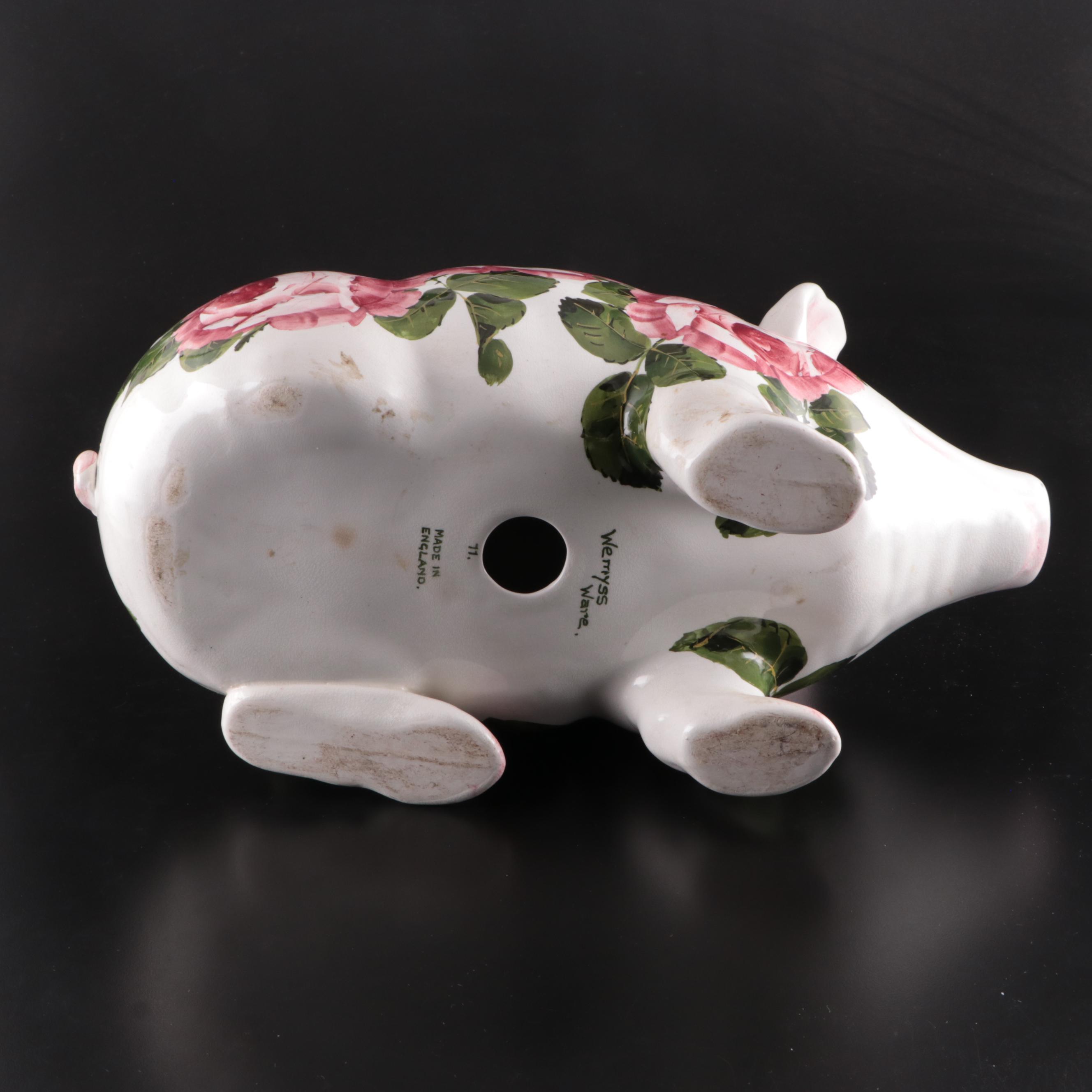 Wemyss Ware Hand-Painted Rose Motif Ceramic Pig Figurine